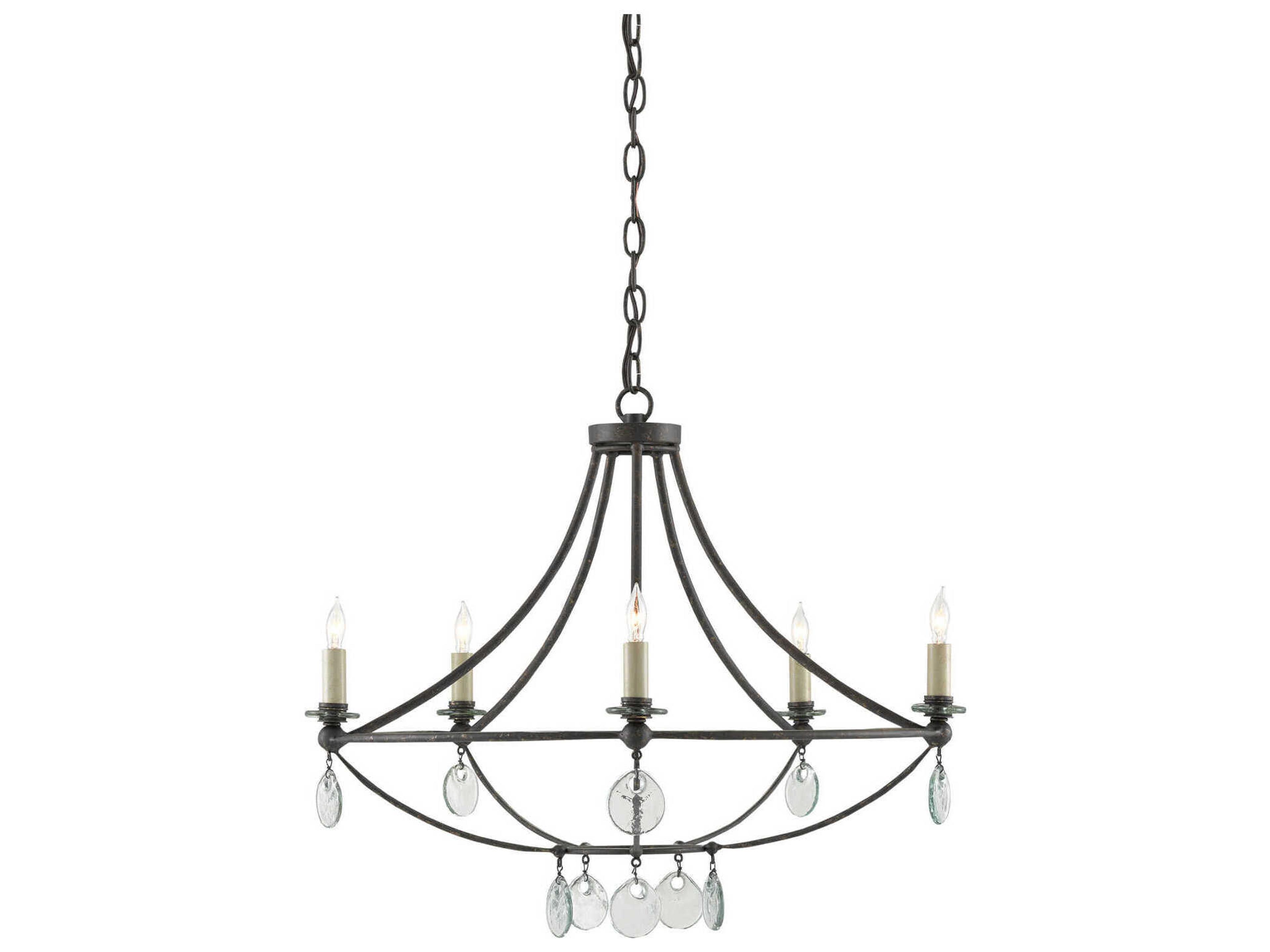 Currey & Company Novella 5-Light Mayfair Black Glass Candelabra Round Chandelier