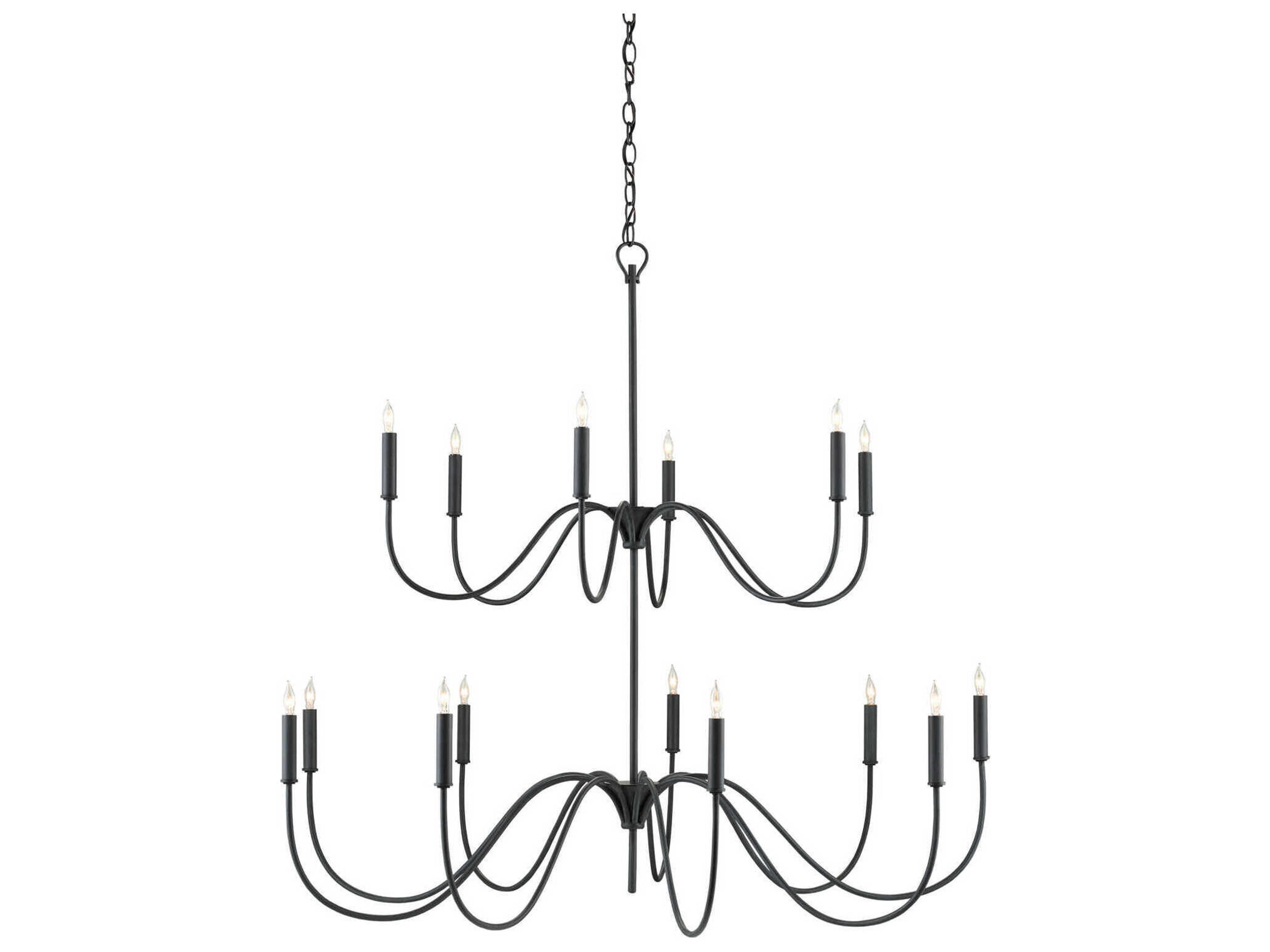 Currey & Company Tirrell 15-Light Antique Black Candelabra Chandelier