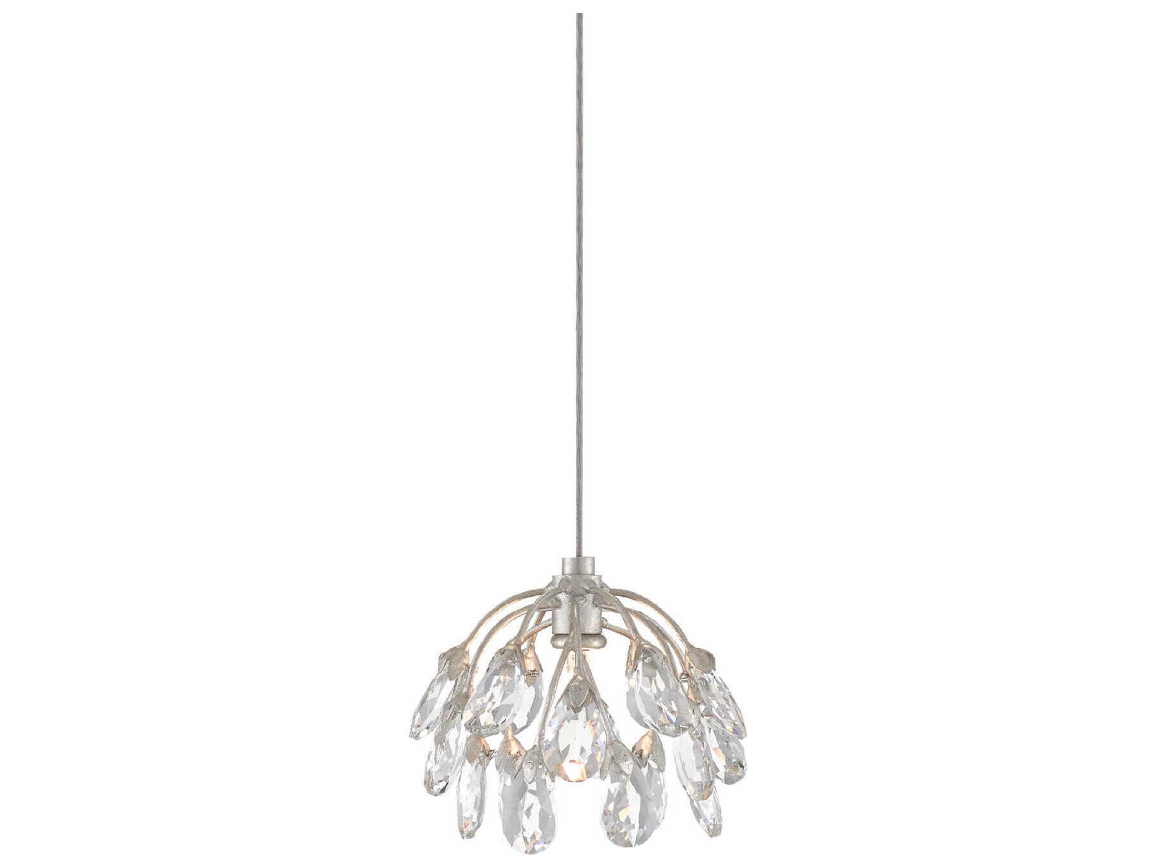Currey & Company Crystal Bud 1-Light Painted Silver Bell Mini Pendant