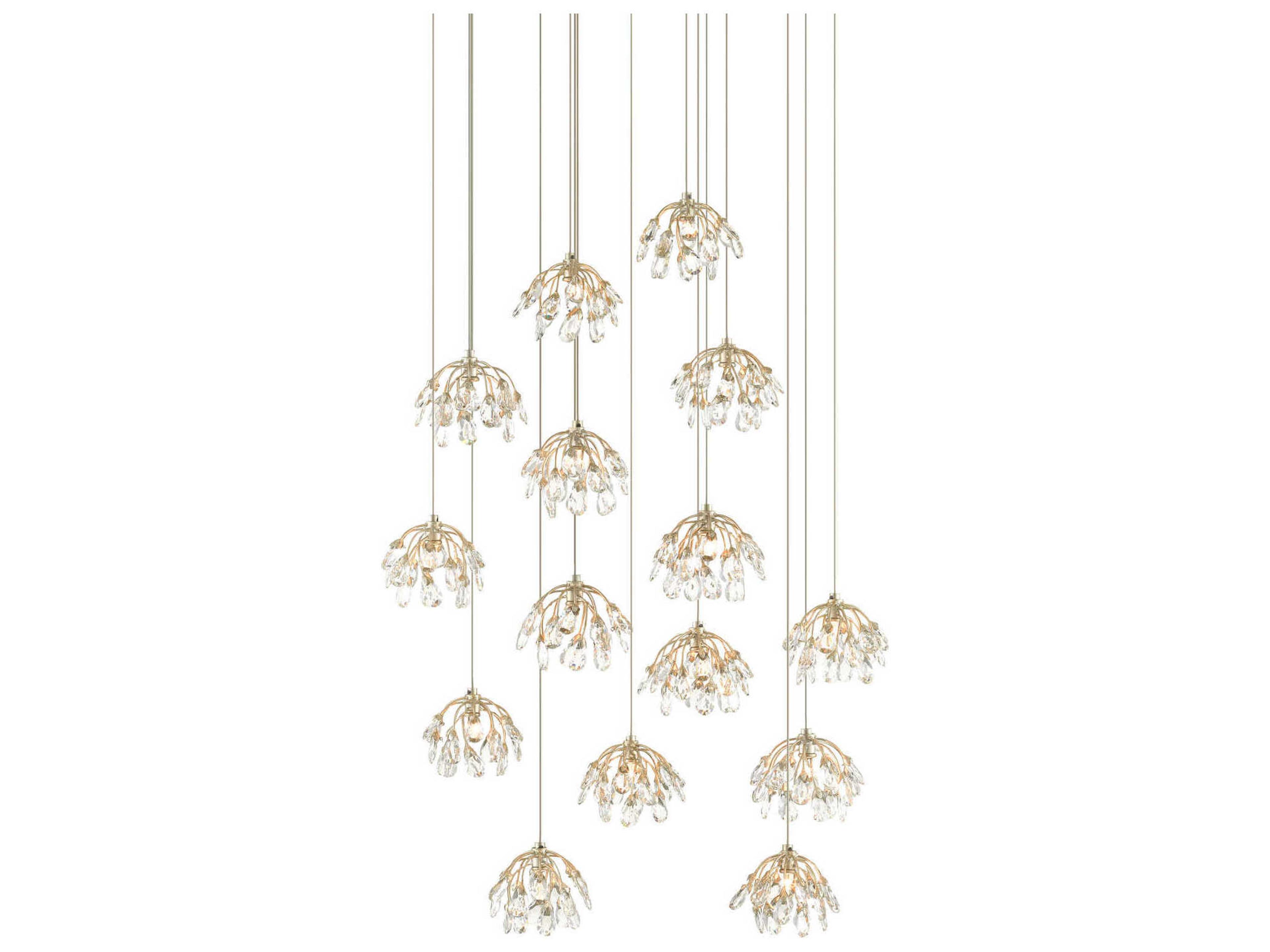 Currey & Company Crystal Bud 15-Light Painted Silver Bell Pendant