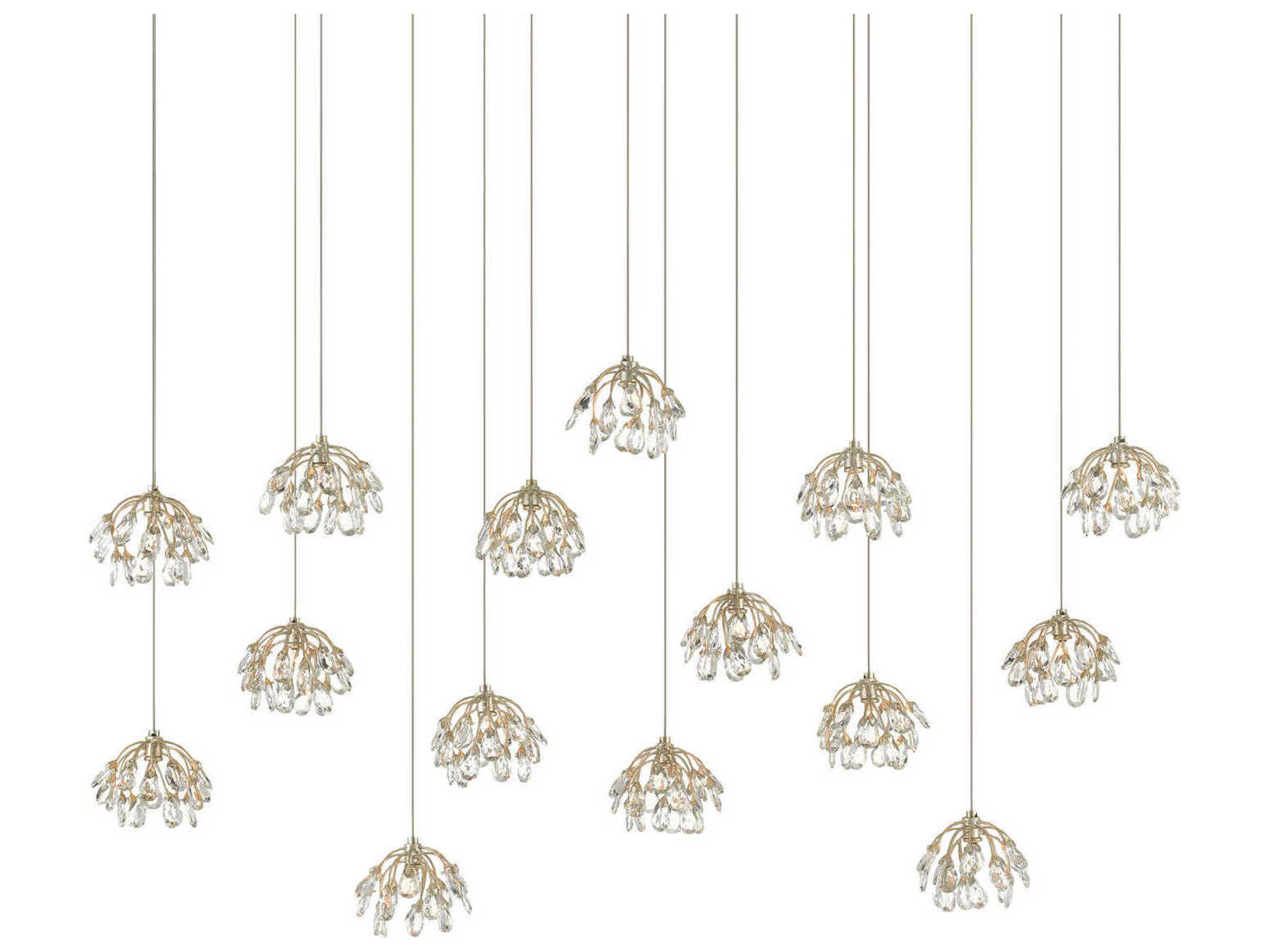 Currey & Company Crystal Bud 15-Light Painted Silver Bell Island Pendant