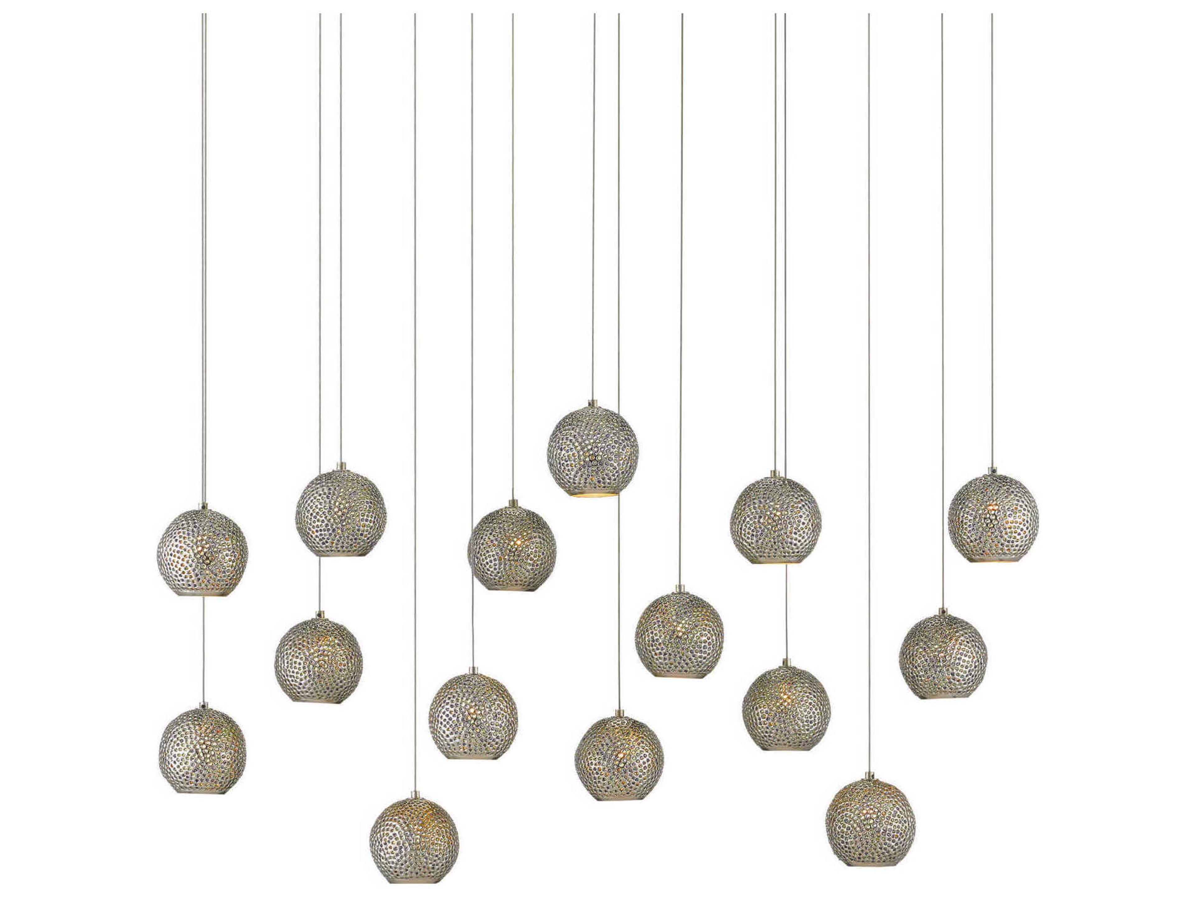 Currey & Company Giro 15-Light Painted Silver Nickel Blue Glass Globe Island Pendant