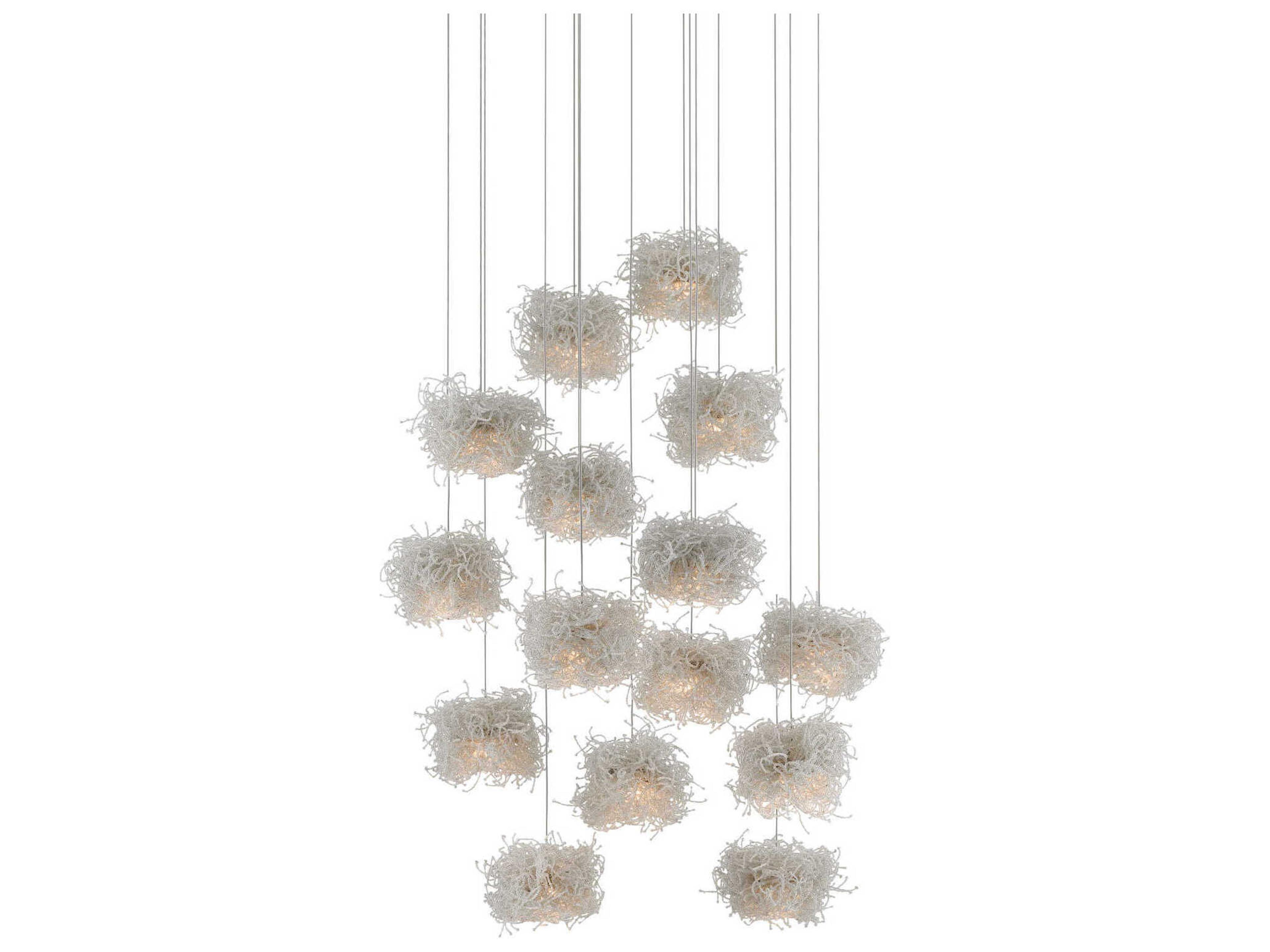Currey & Company Birds Nest 15-Light Painted Silver Glass Pendant