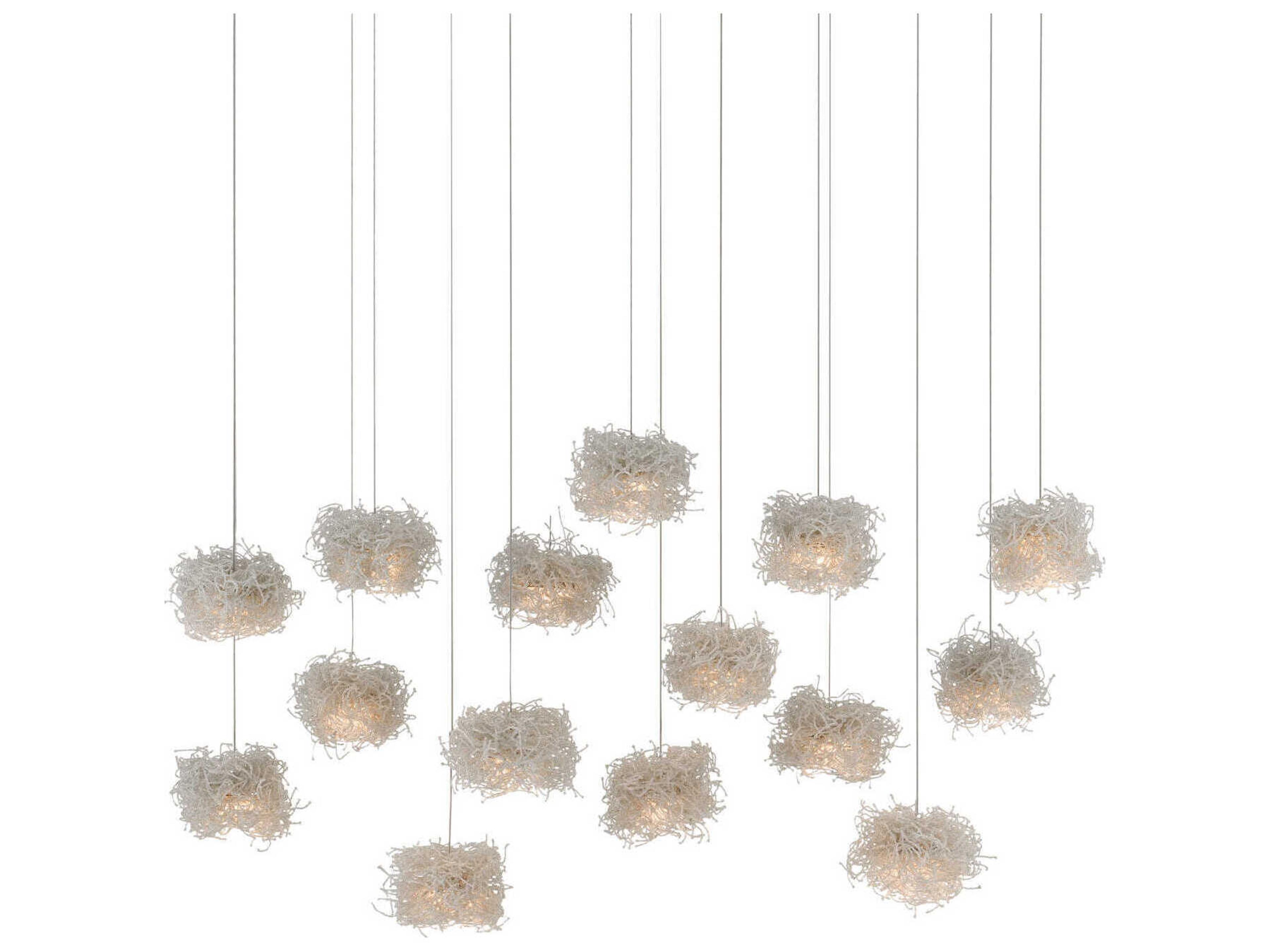 Currey & Company Birds Nest 15-Light Painted Silver Glass Island Pendant