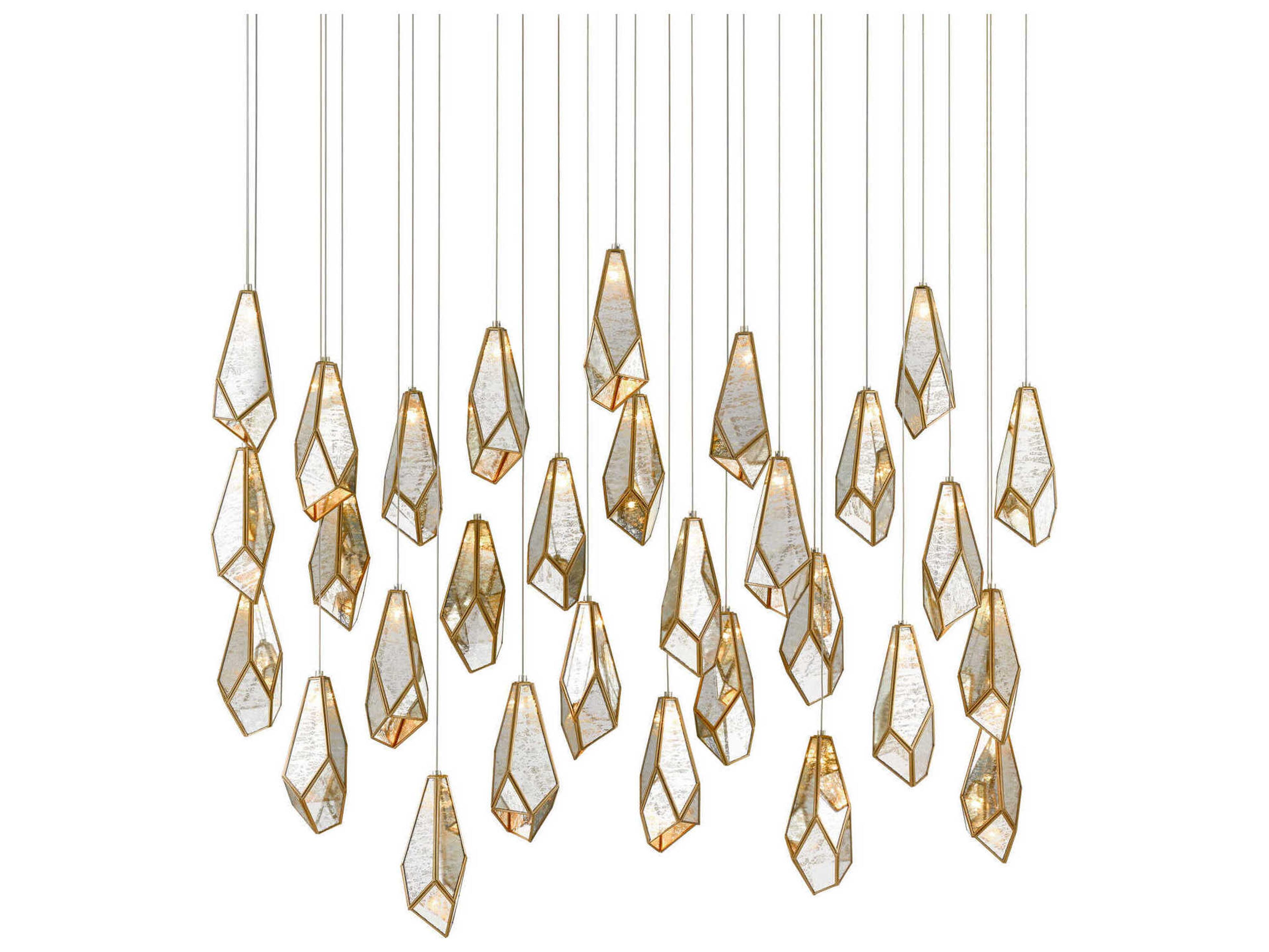 Currey & Company Glace 30-Light Painted Silver Antique Brass Glass Island Pendant