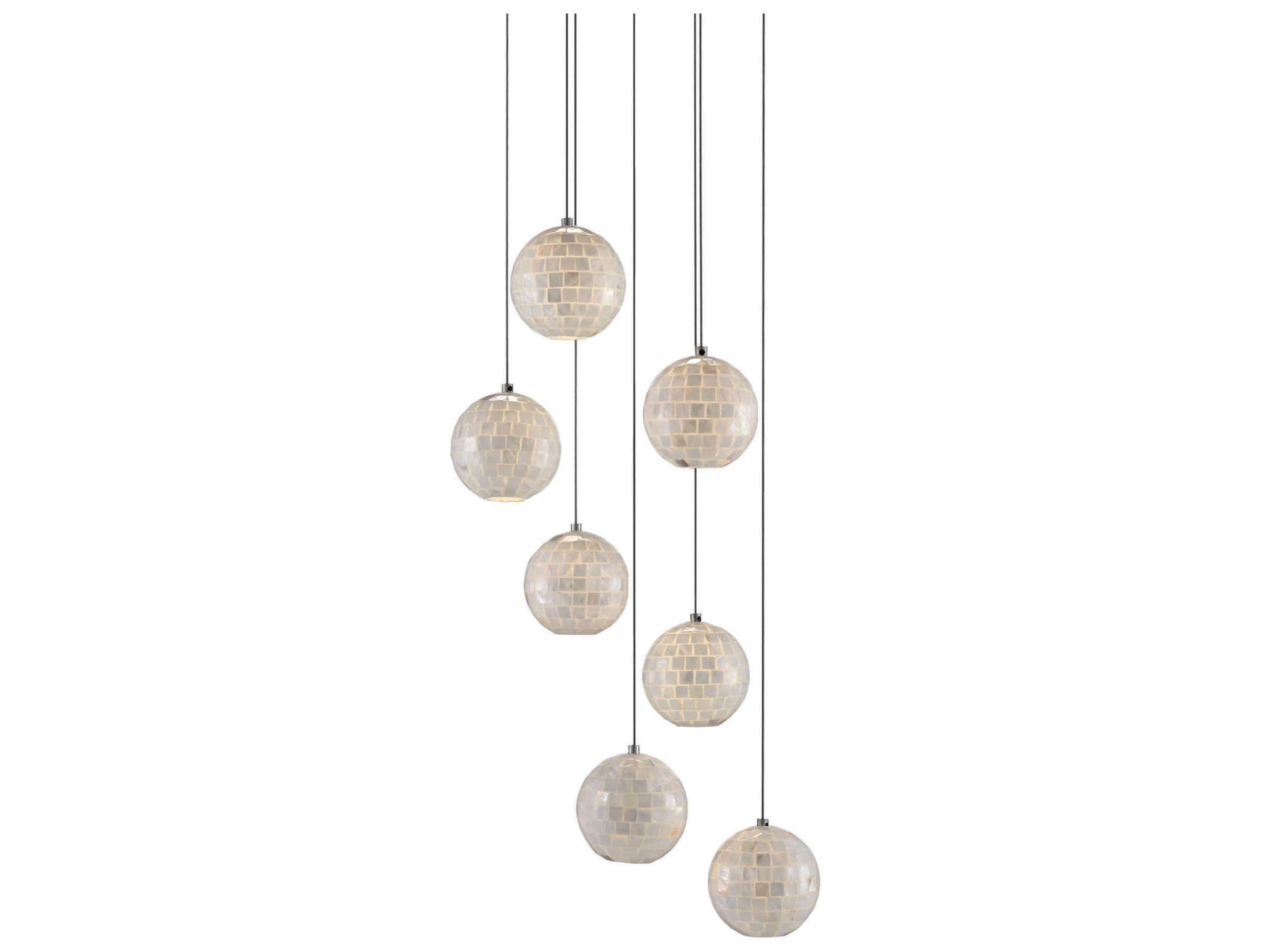 Currey & Company Finhorn 7-Light Painted Silver Pearl Globe Pendant