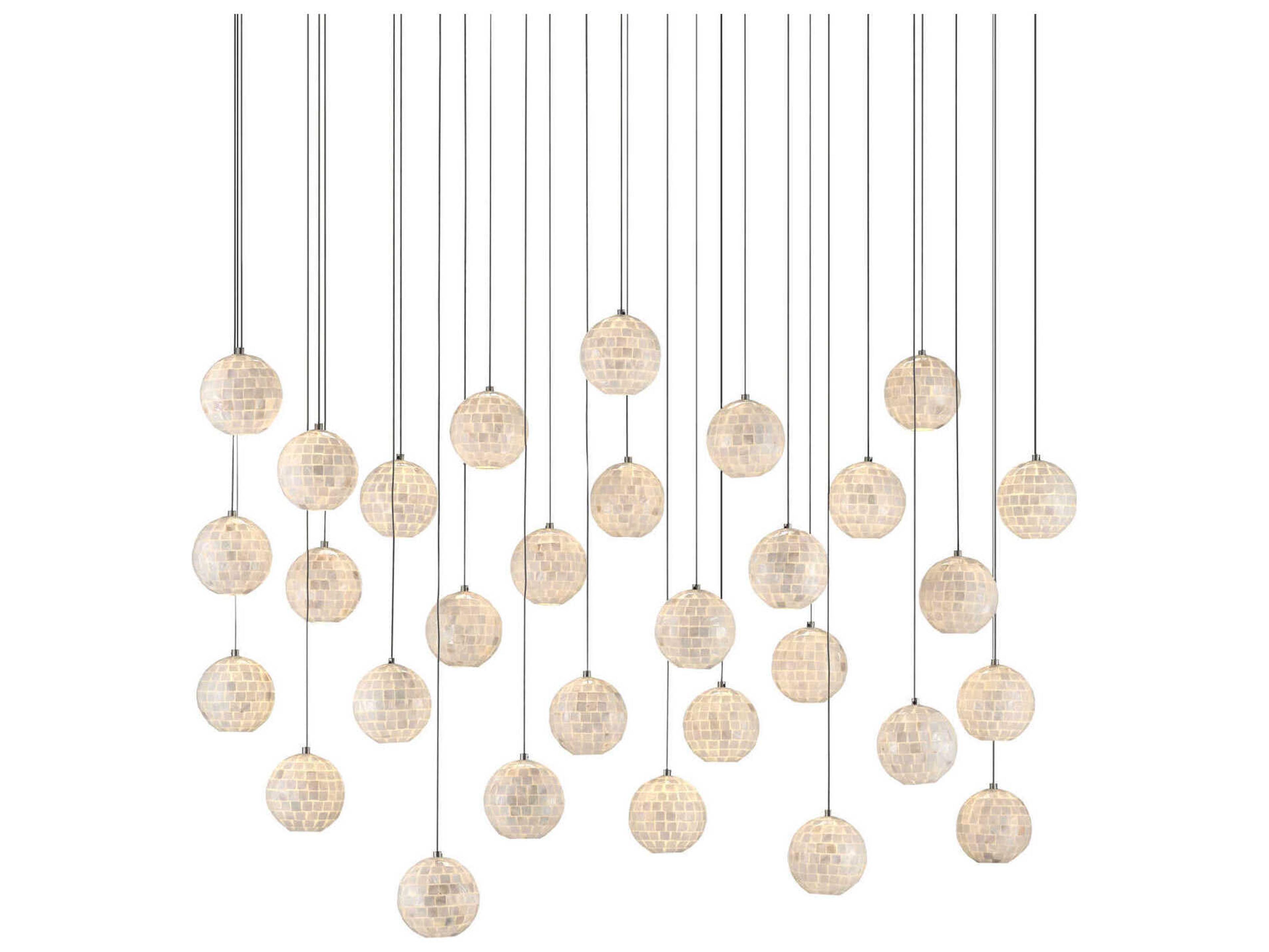 Currey & Company Finhorn 30-Light Painted Silver Pearl Globe Island Pendant