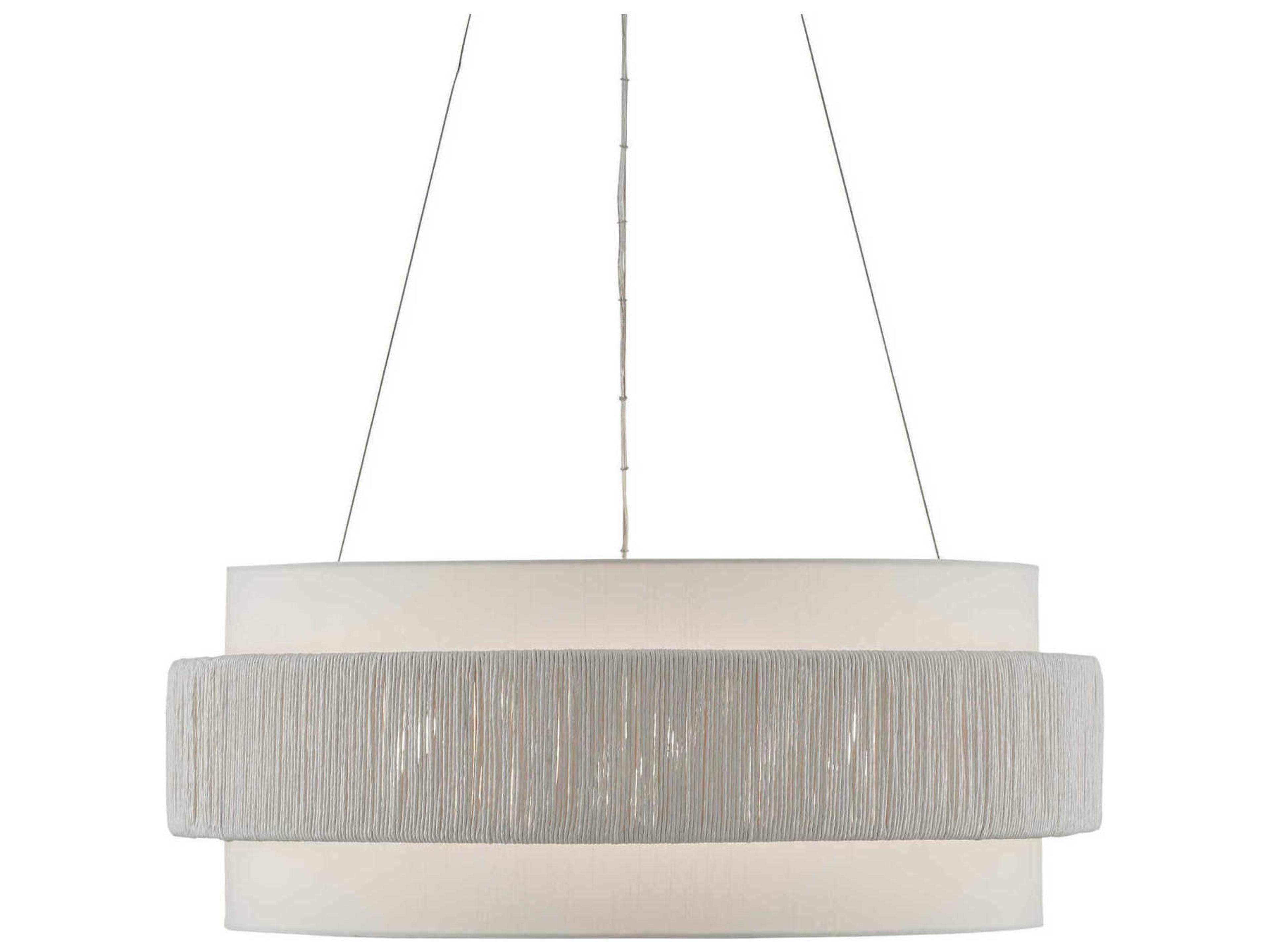 Currey & Company Rousham 6-Light Beige Sugar White Drum Pendant