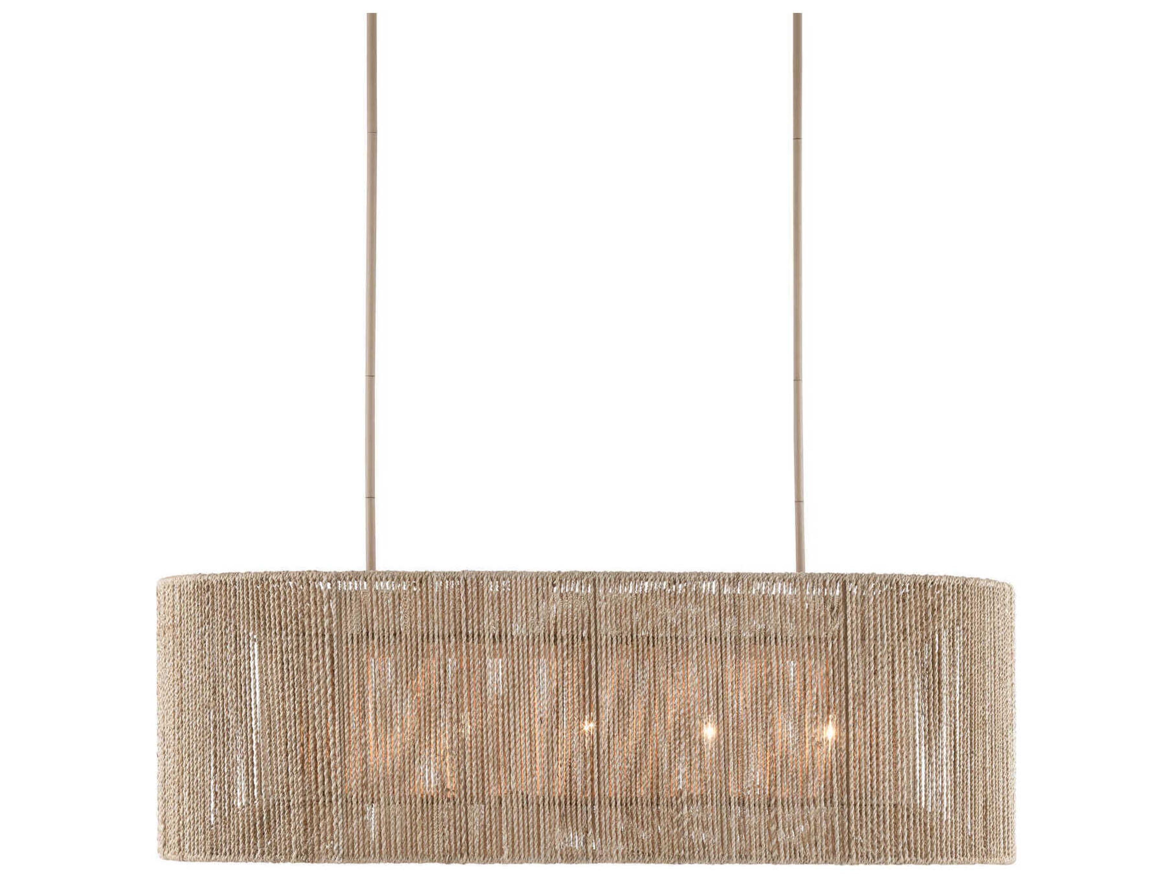 Currey & Company Mereworth 5-Light Natural Rope Beige Brown Linear Island Pendant