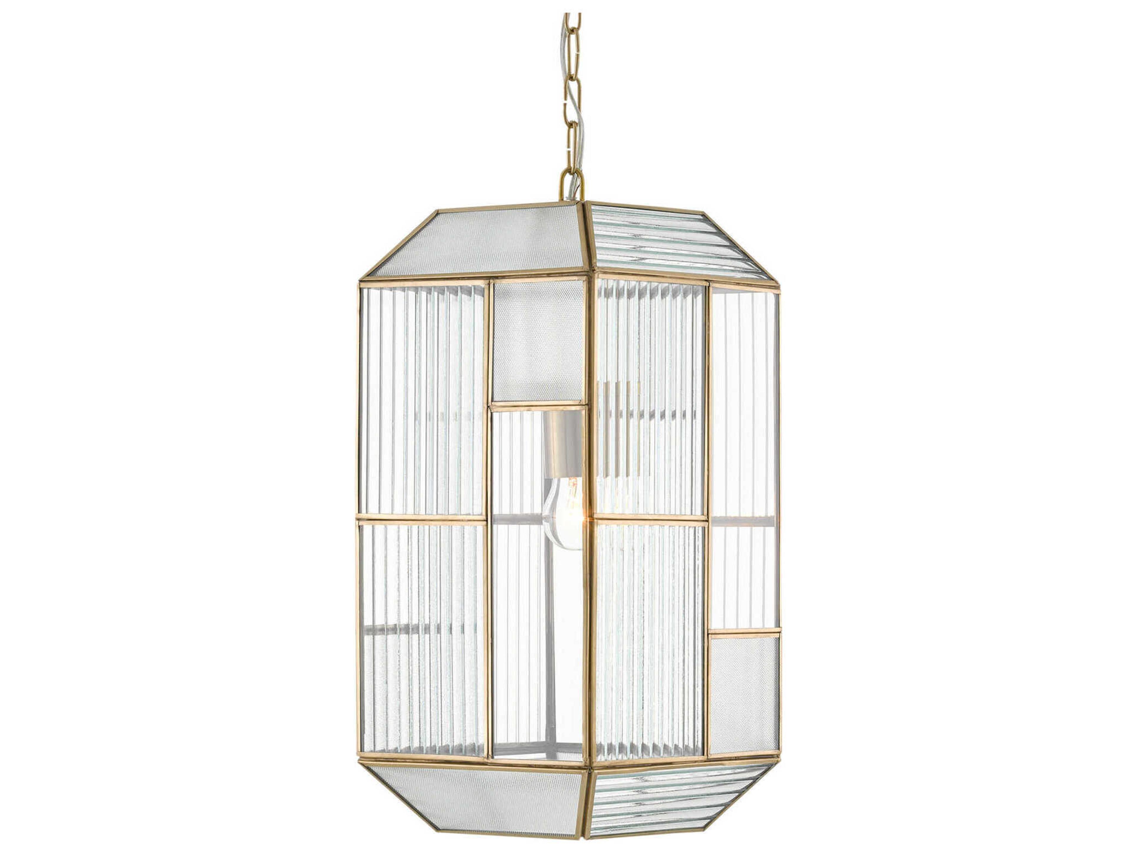 Currey & Company Bardoplh 1-Light Brass Antique Clear Glass Geometric Mini Pendant