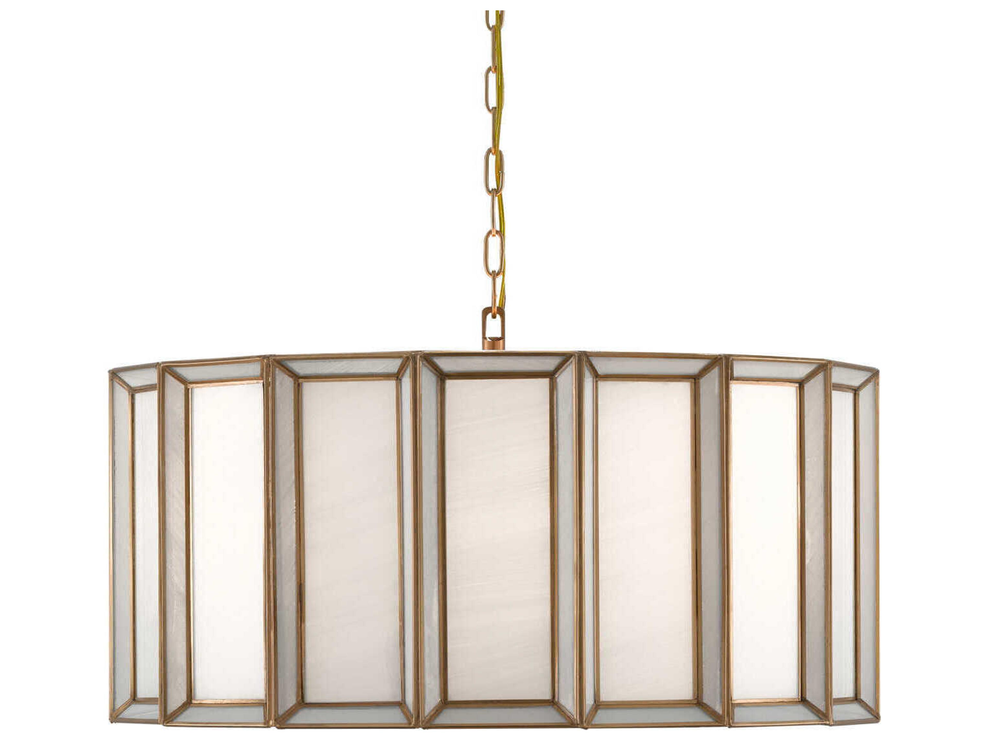 Currey & Company Daze 3-Light Antique Brass White Glass Drum Pendant