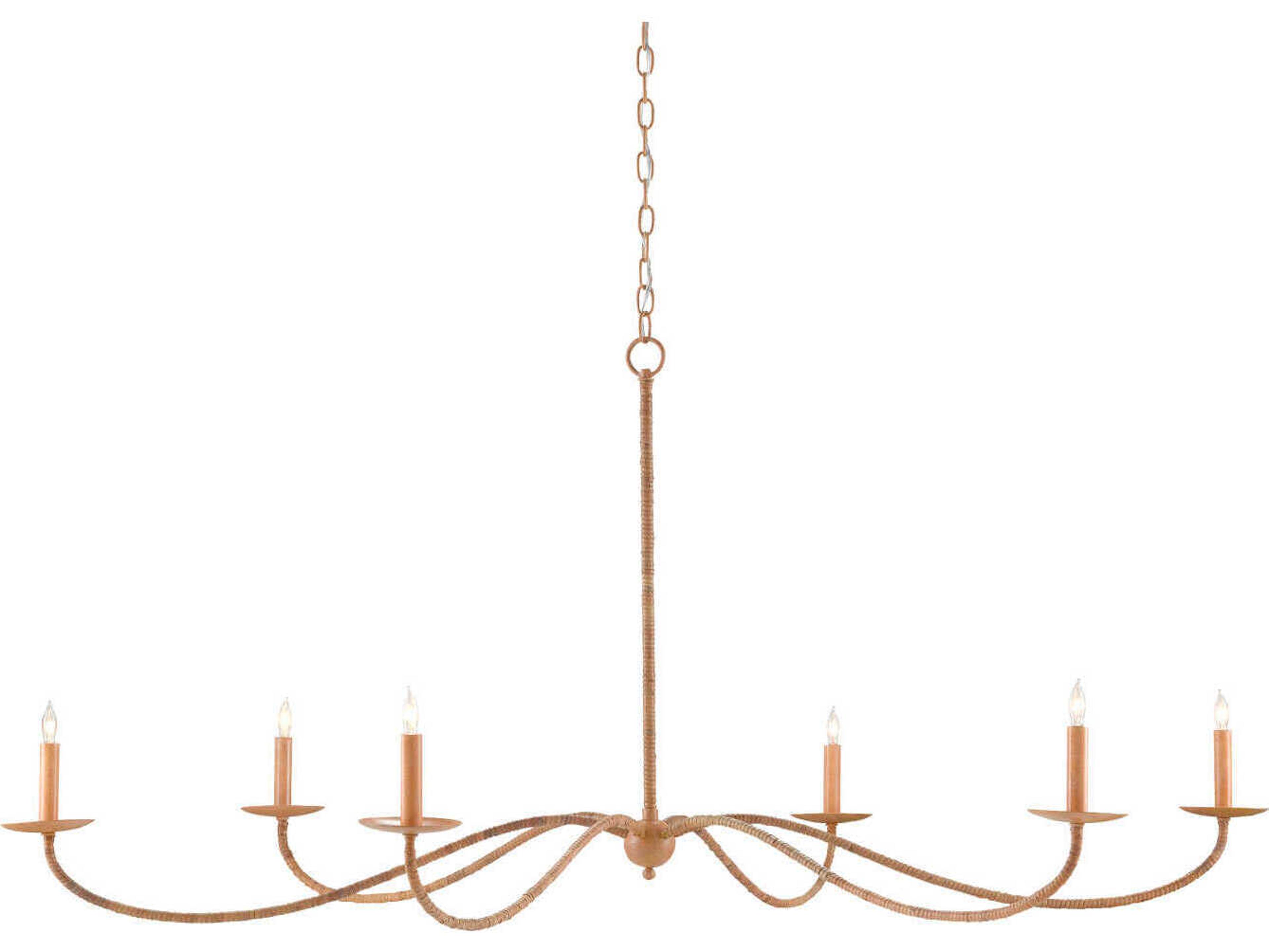 Currey & Company Saxon 6-Light Painted Rattan Natural Brown Candelabra Chandelier