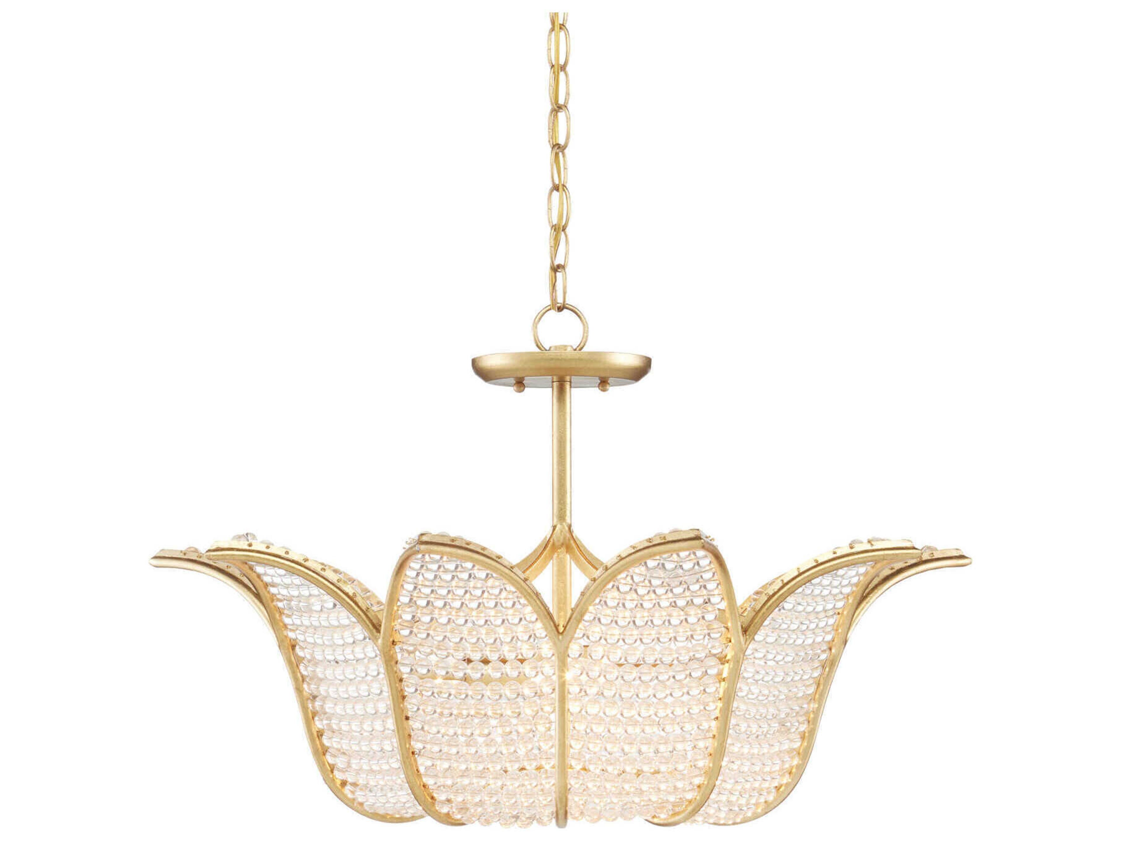 Currey & Company Bebe 3-Light Contemporary Gold Leaf Clear Glass Pendant