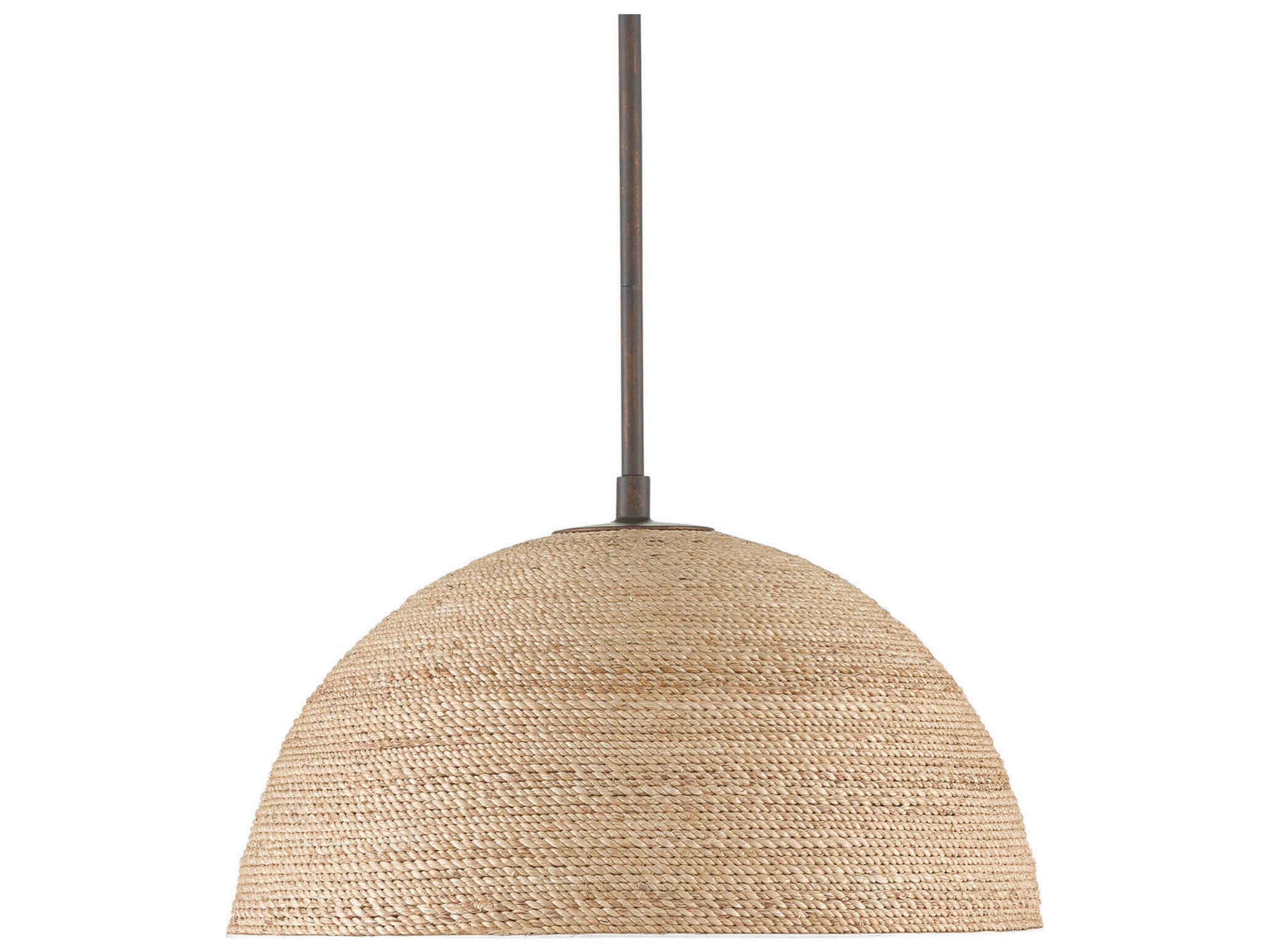 Currey & Company Tobago 1-Light Bronze Gold Sugar White Natural Rope Dome Pendant