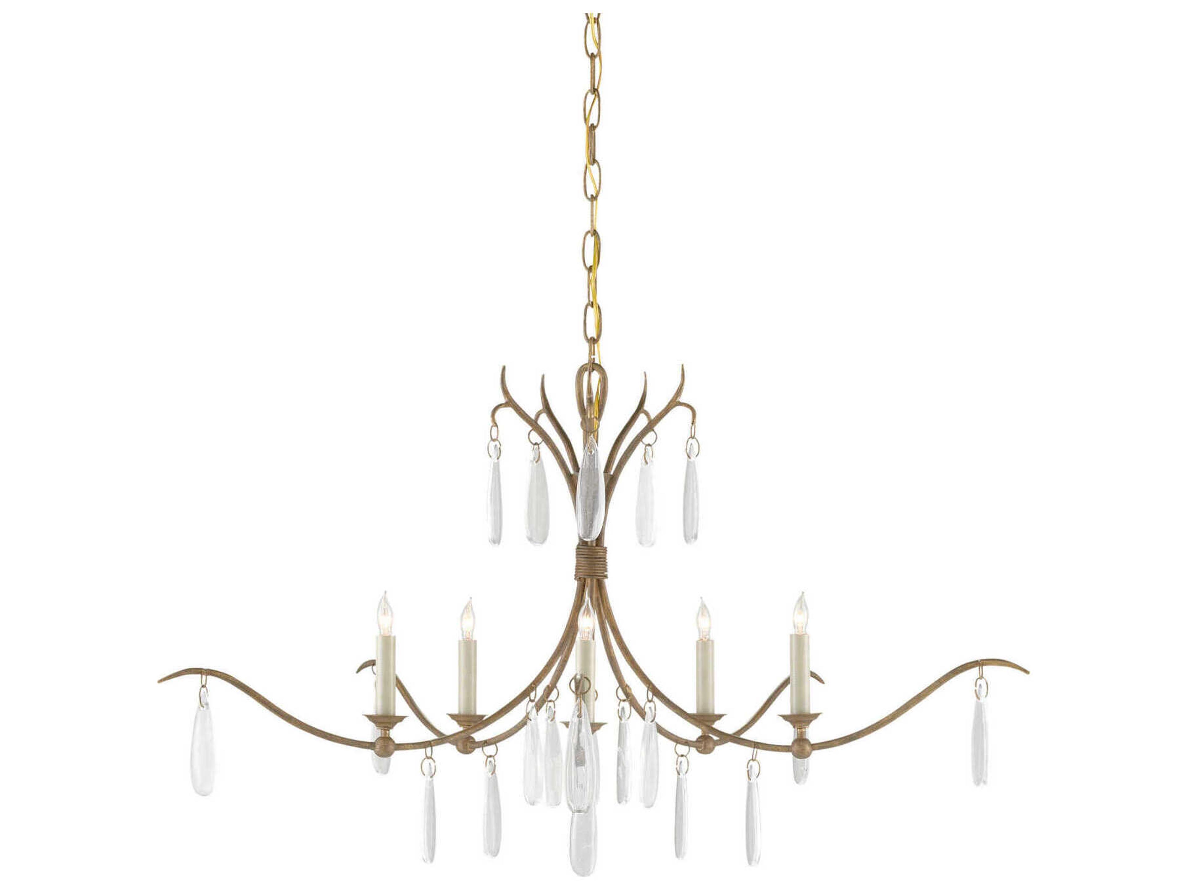 Currey & Company Marshallia 5-Light Rustic Gold Faux Rock Crystal White Glass Chandelier