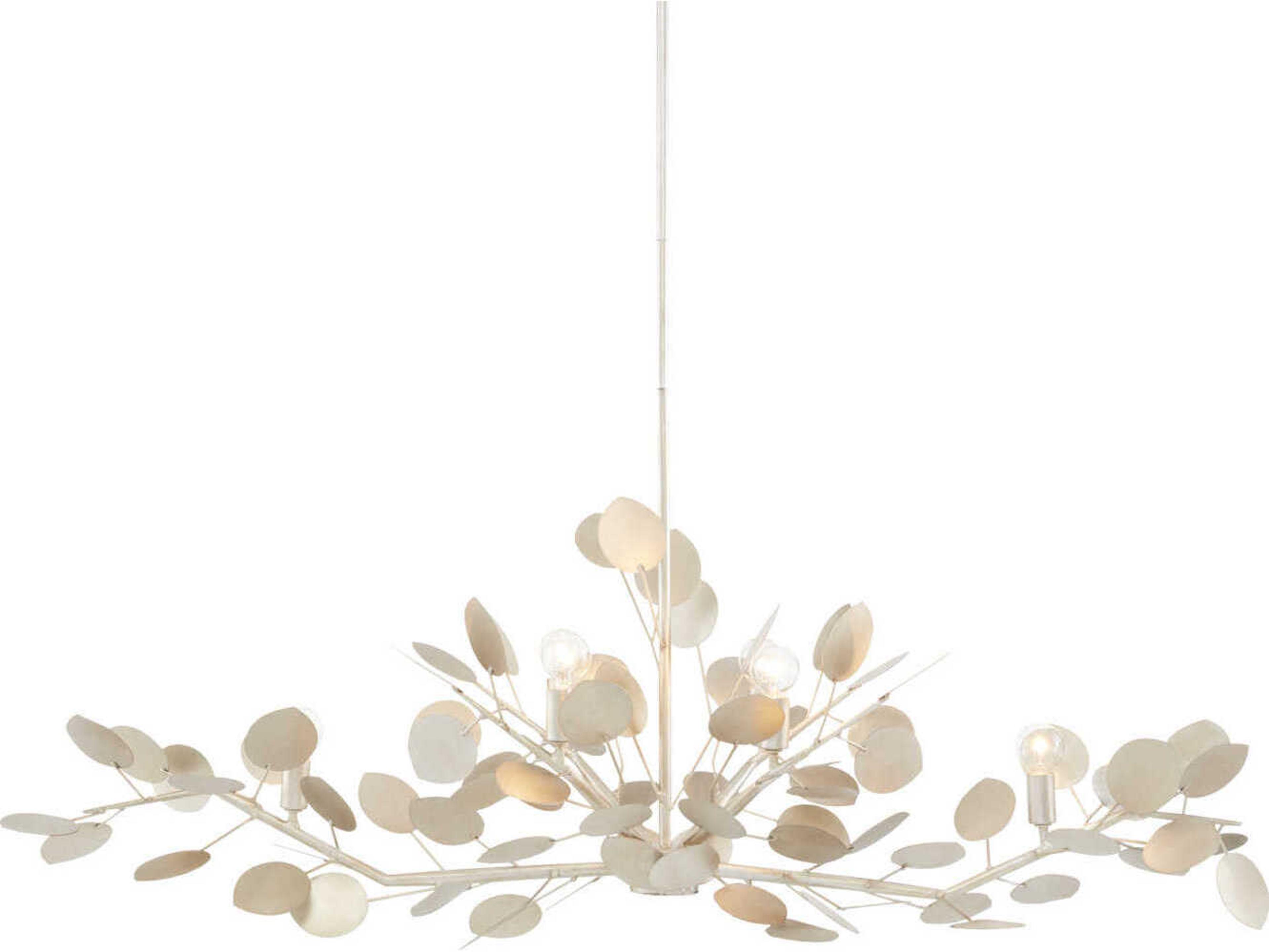 Currey & Company Lunaria 6-Light Contemporary Silver Leaf Linear Island Pendant