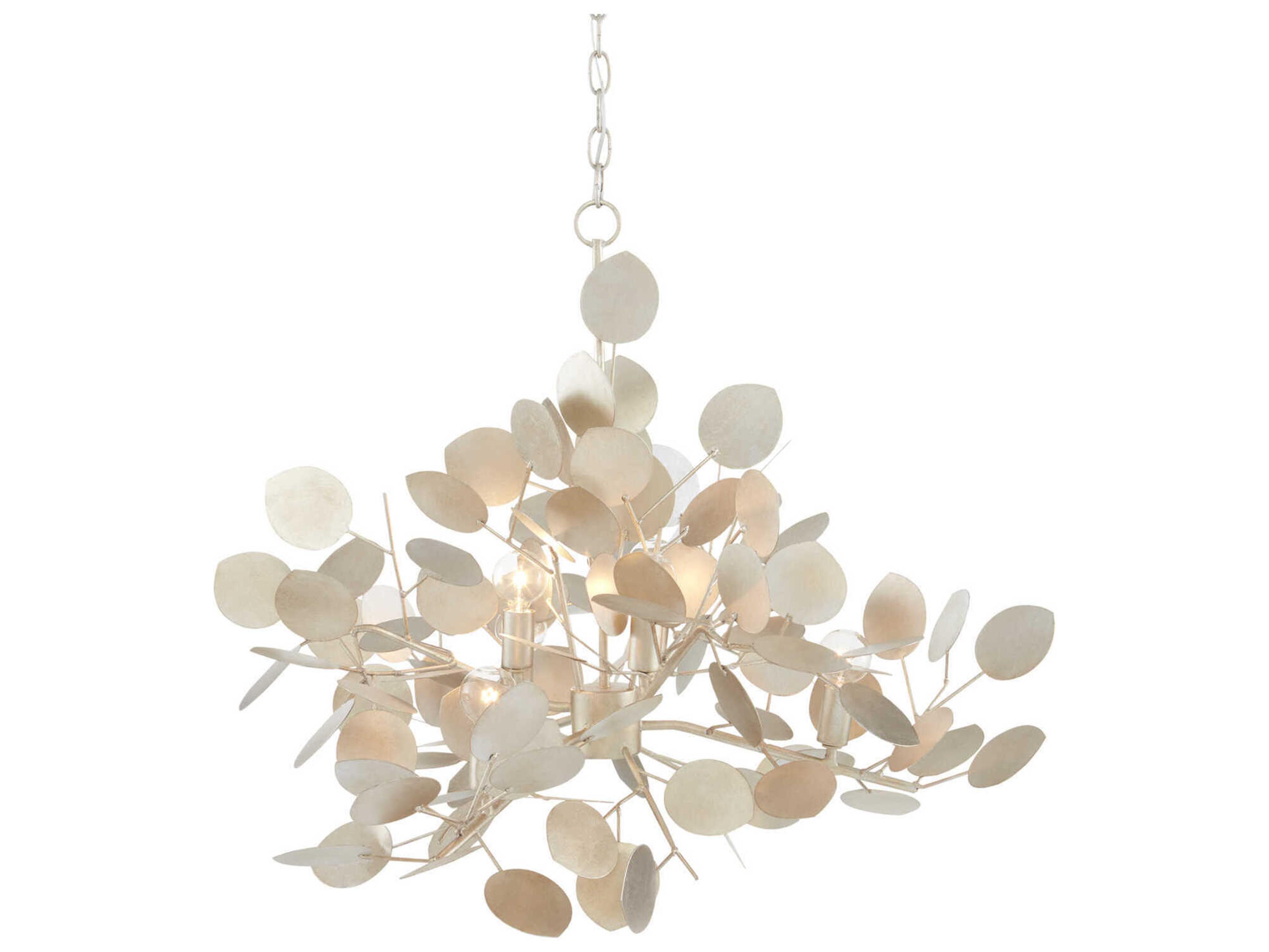 Currey & Company Lunaria 6-Light Contemporary Silver Leaf Chandelier