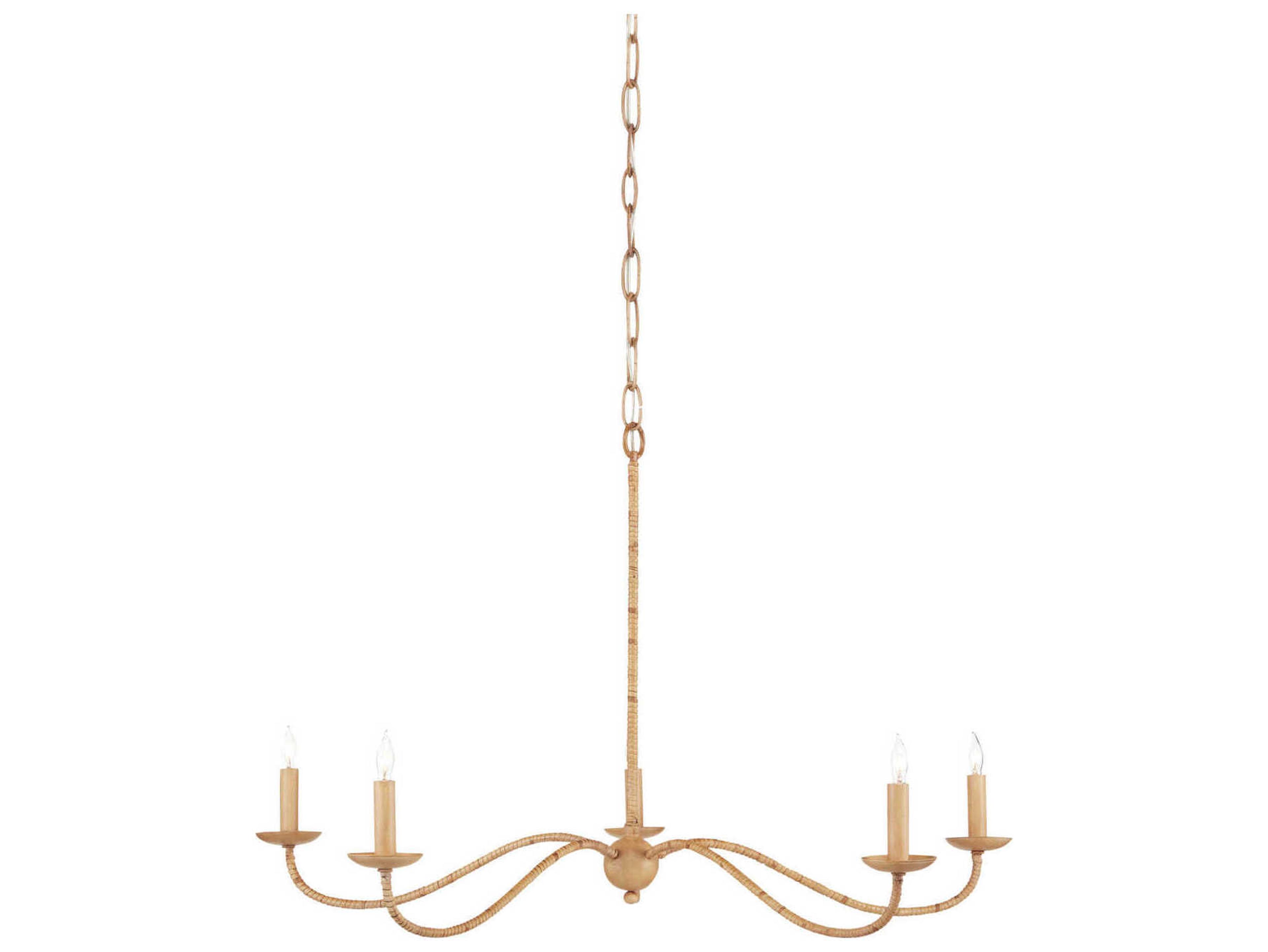 Currey & Company Saxon 5-Light Painted Rattan Natural Brown Chandelier