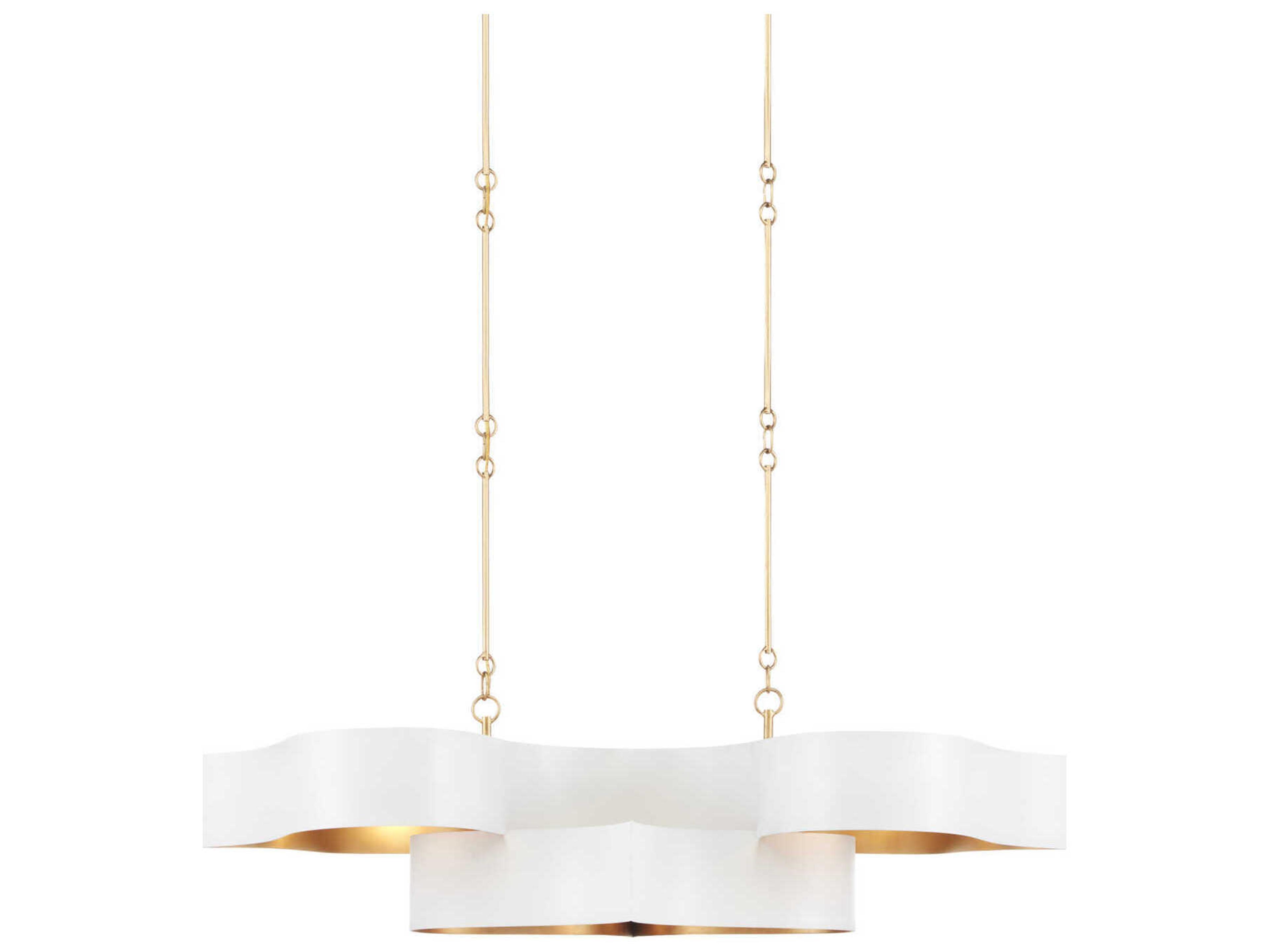 Currey & Company Grand Lotus 6-Light Sugar White Contemporary Gold Leaf Island Pendant