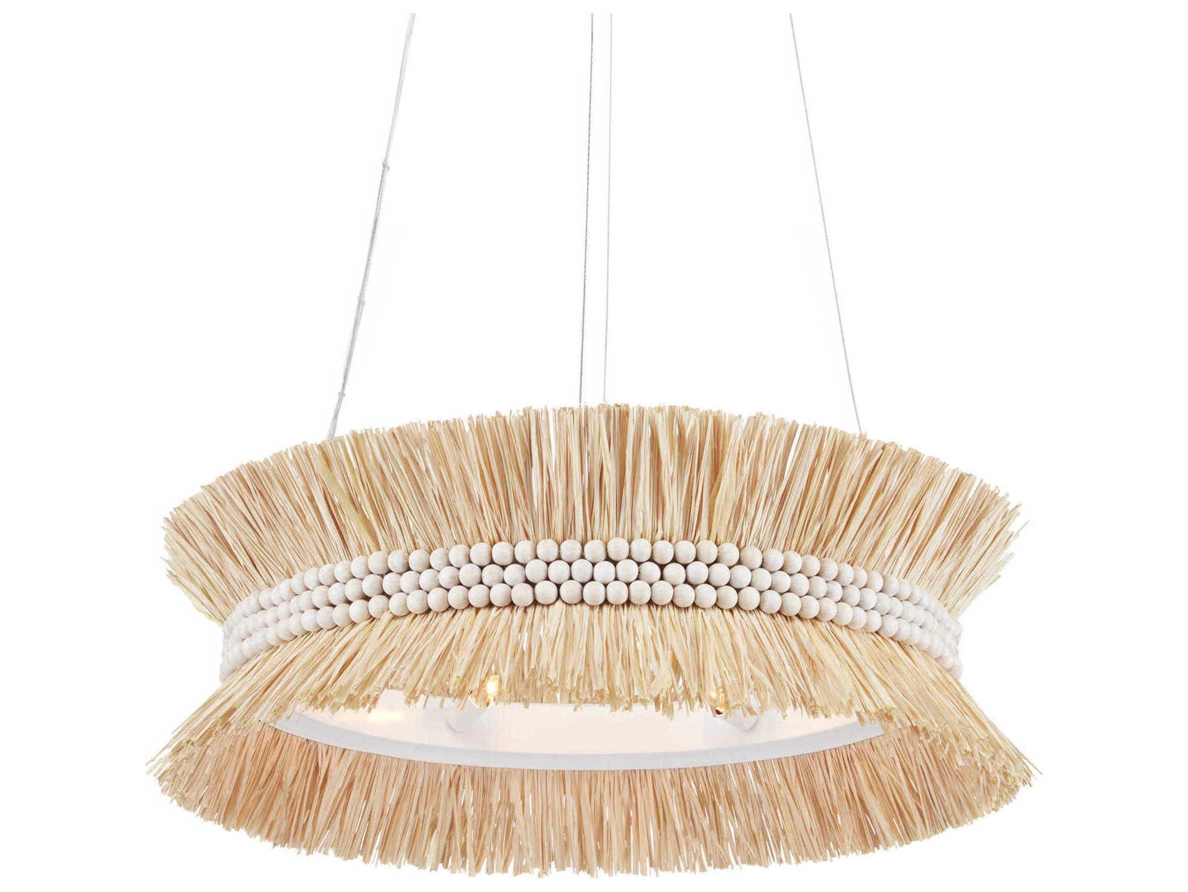 Currey & Company Seychelles 6-Light Sugar White Natural Raffia Pendant