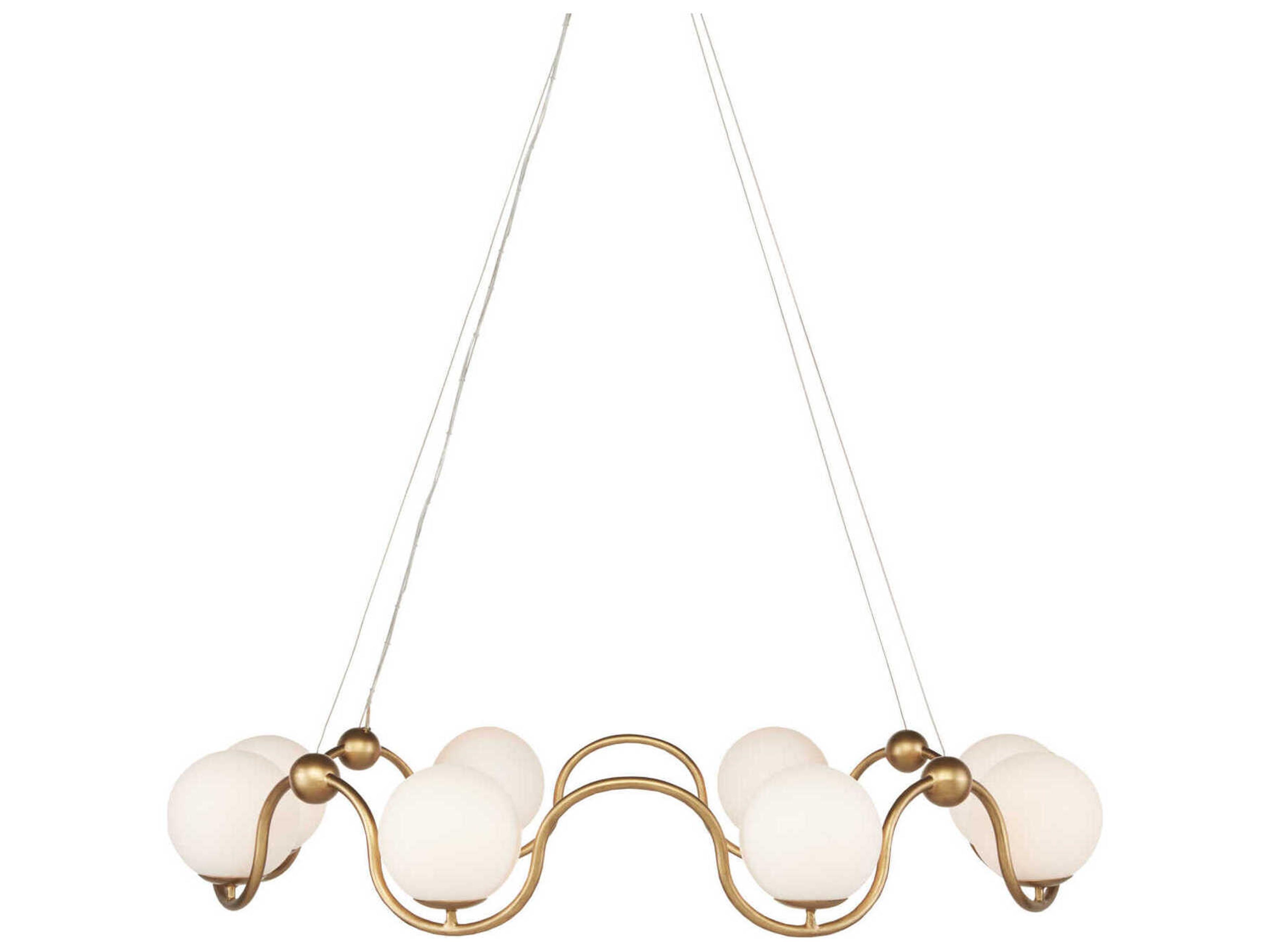 Currey & Company Equilibrium 8-Light Antique Brass White Glass Globe Chandelier