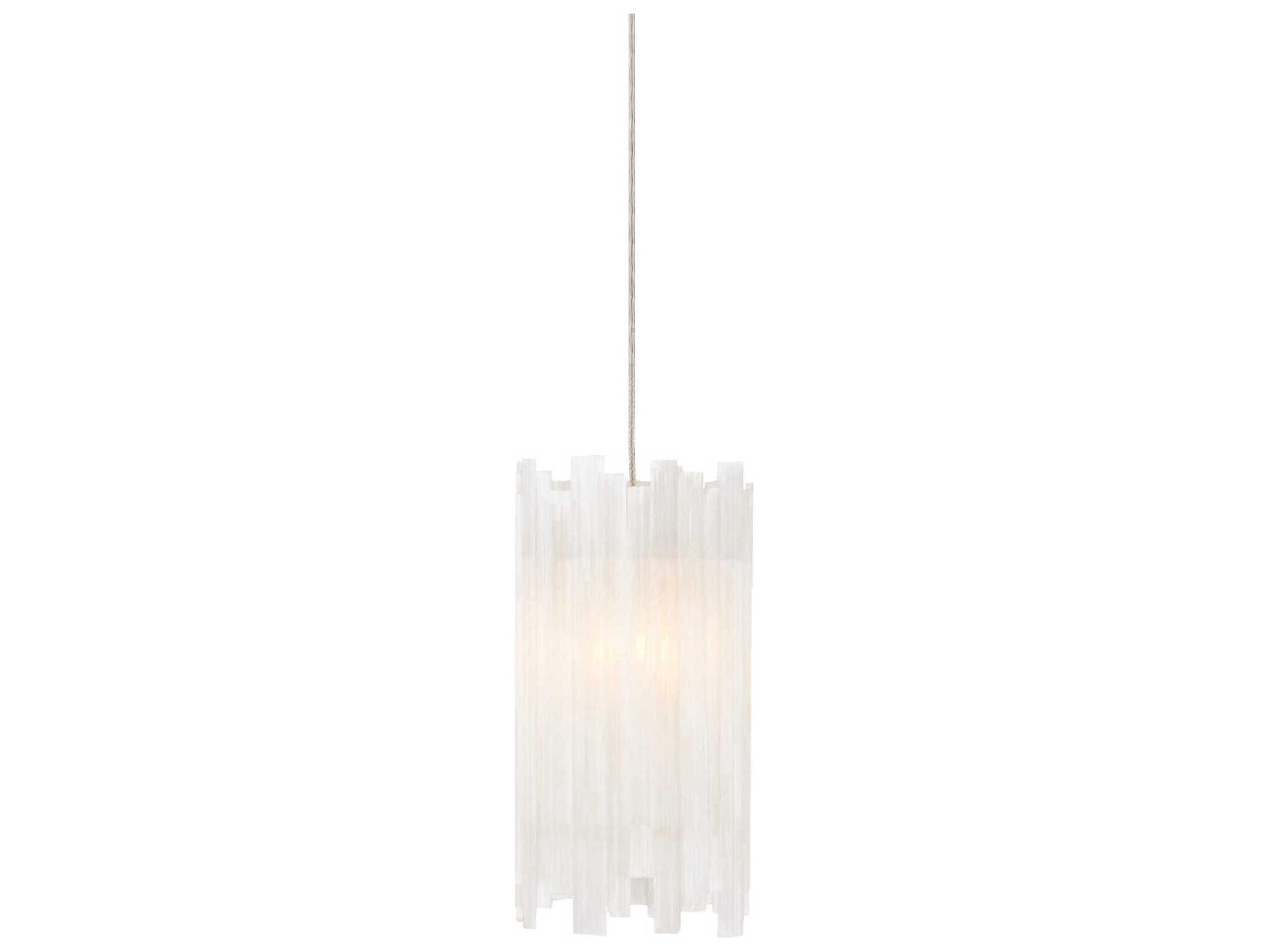 Currey & Company Escenia 1-Light Natural Painted Silver White Crystal Glass Cylinder Mini Pendant