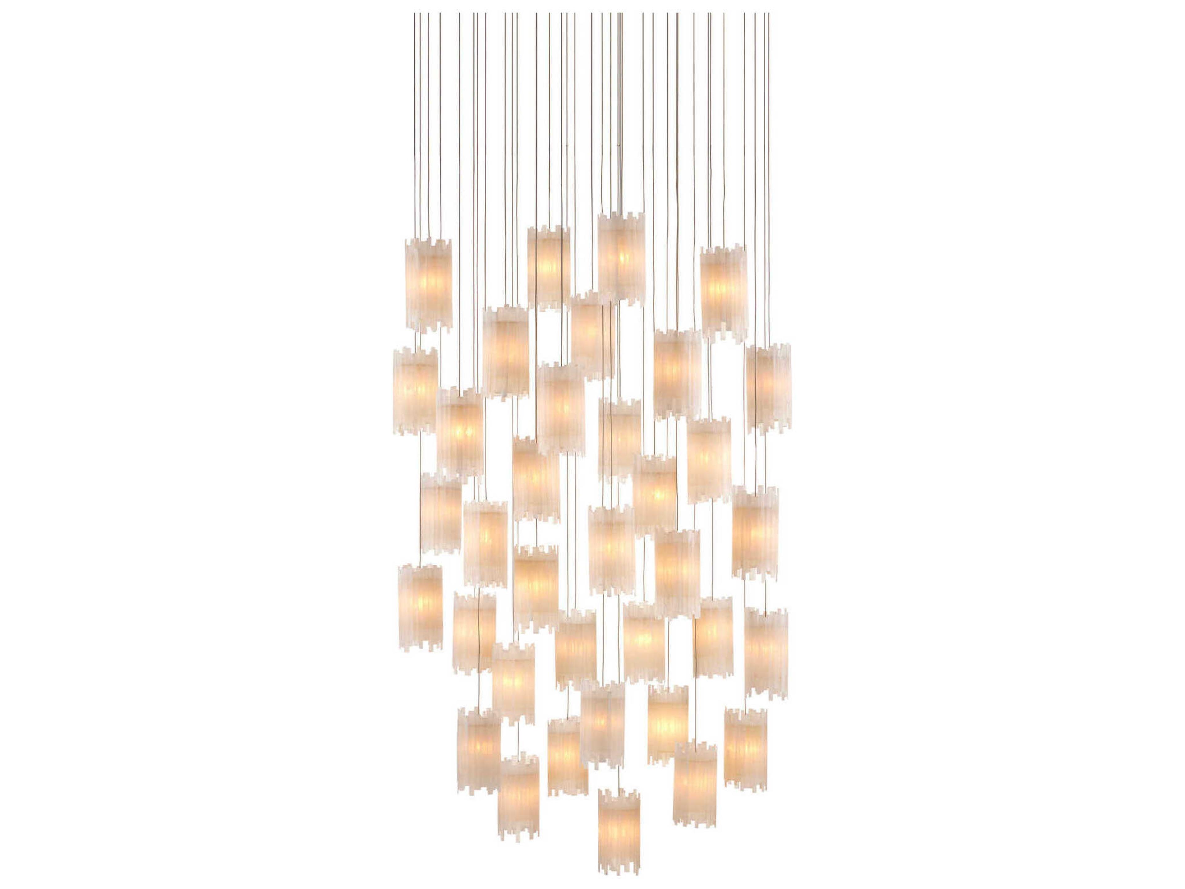 Currey & Company Escenia 36-Light Natural Painted Silver Crystal Glass Cylinder Pendant