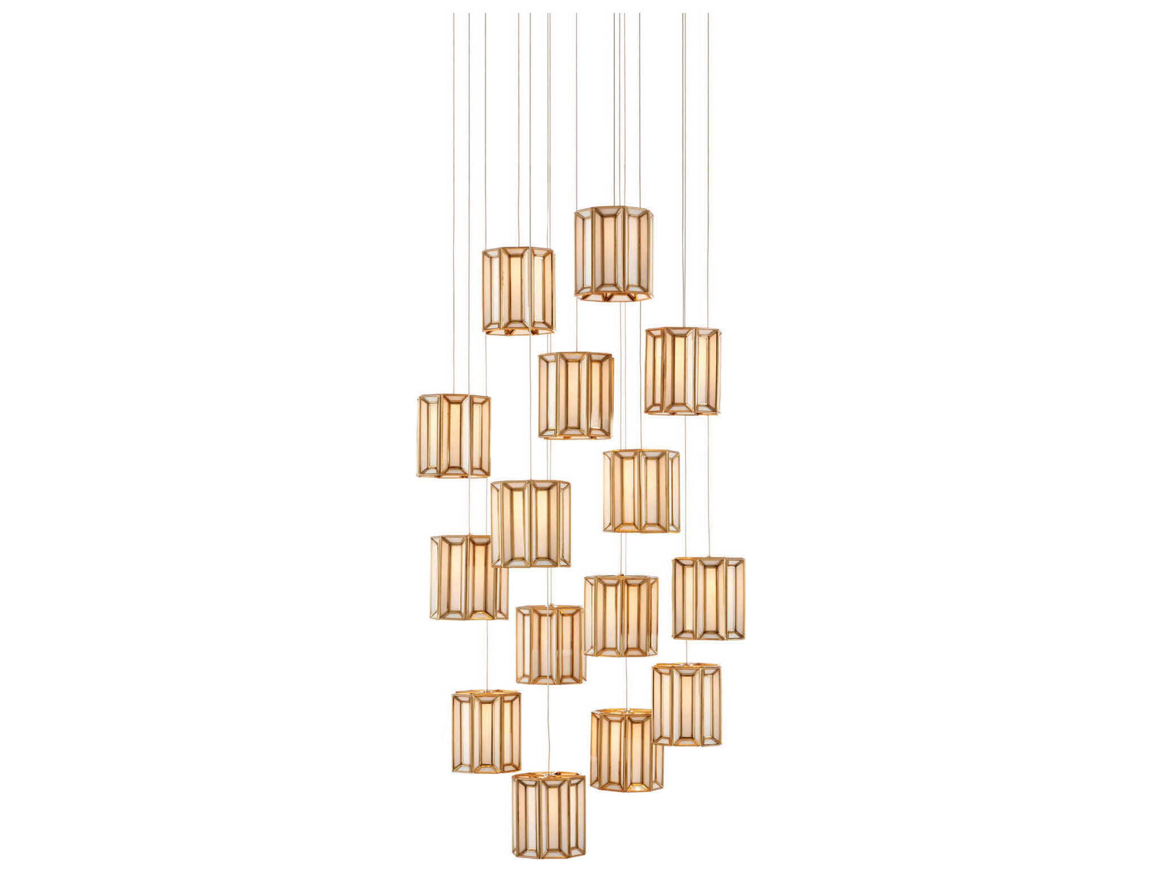 Currey & Company Daze 15-Light Antique Brass White Painted Silver Glass Geometric Pendant