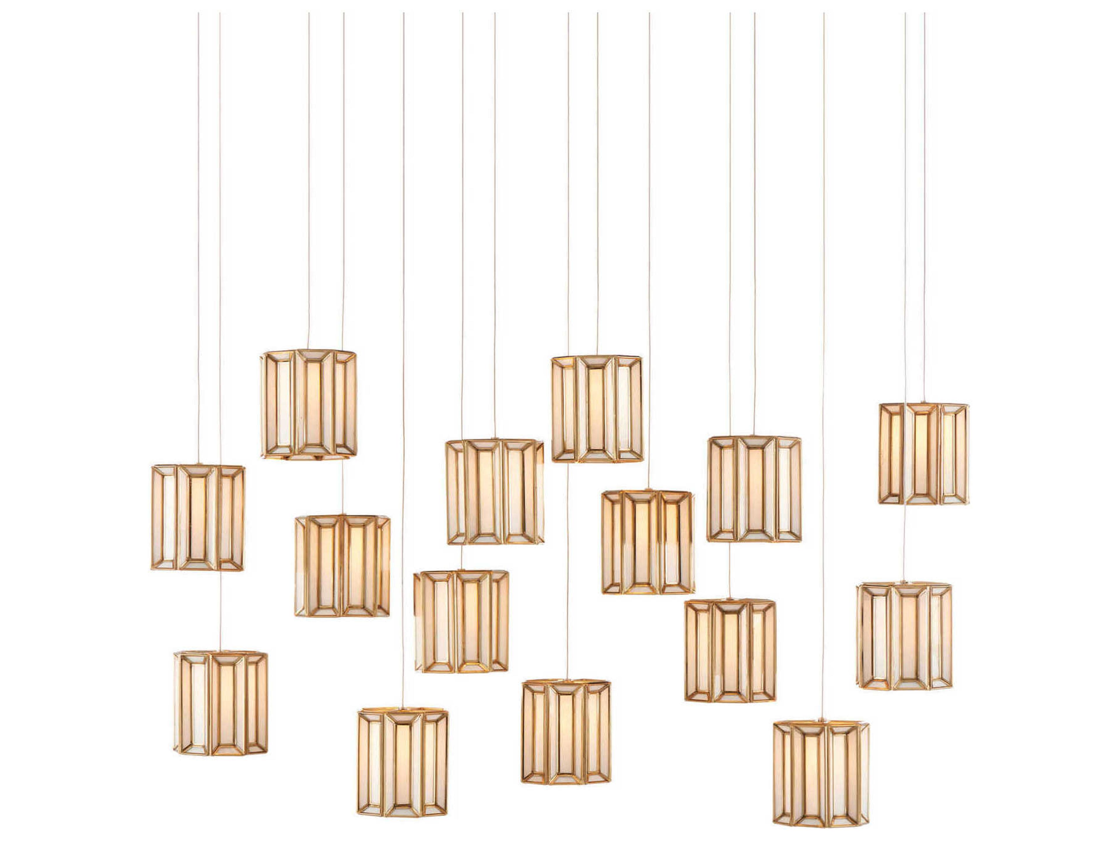 Currey & Company Daze 15-Light Antique Brass White Painted Silver Glass Geometric Island Pendant