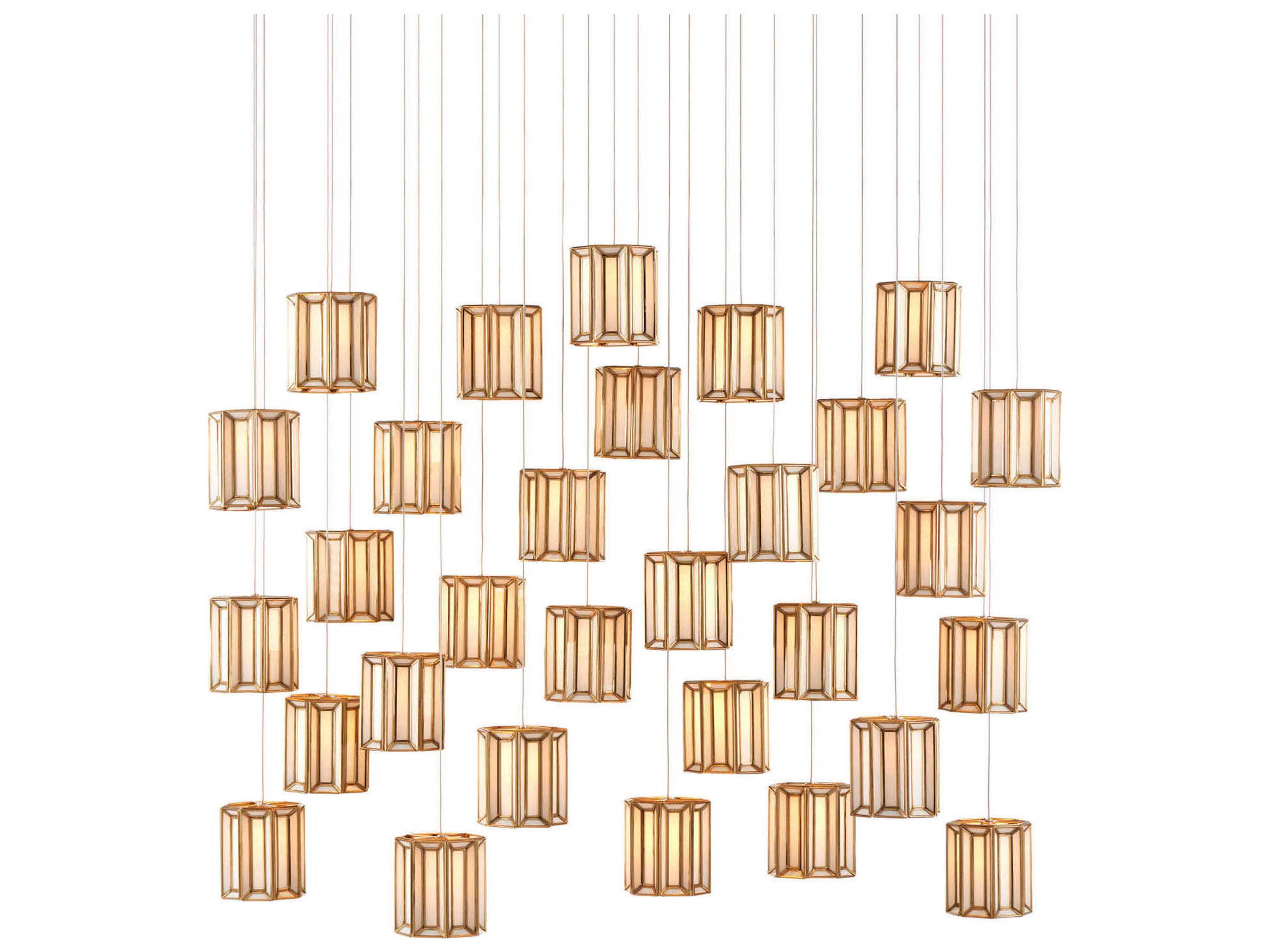 Currey & Company Daze 30-Light Antique Brass White Painted Silver Glass Geometric Island Pendant