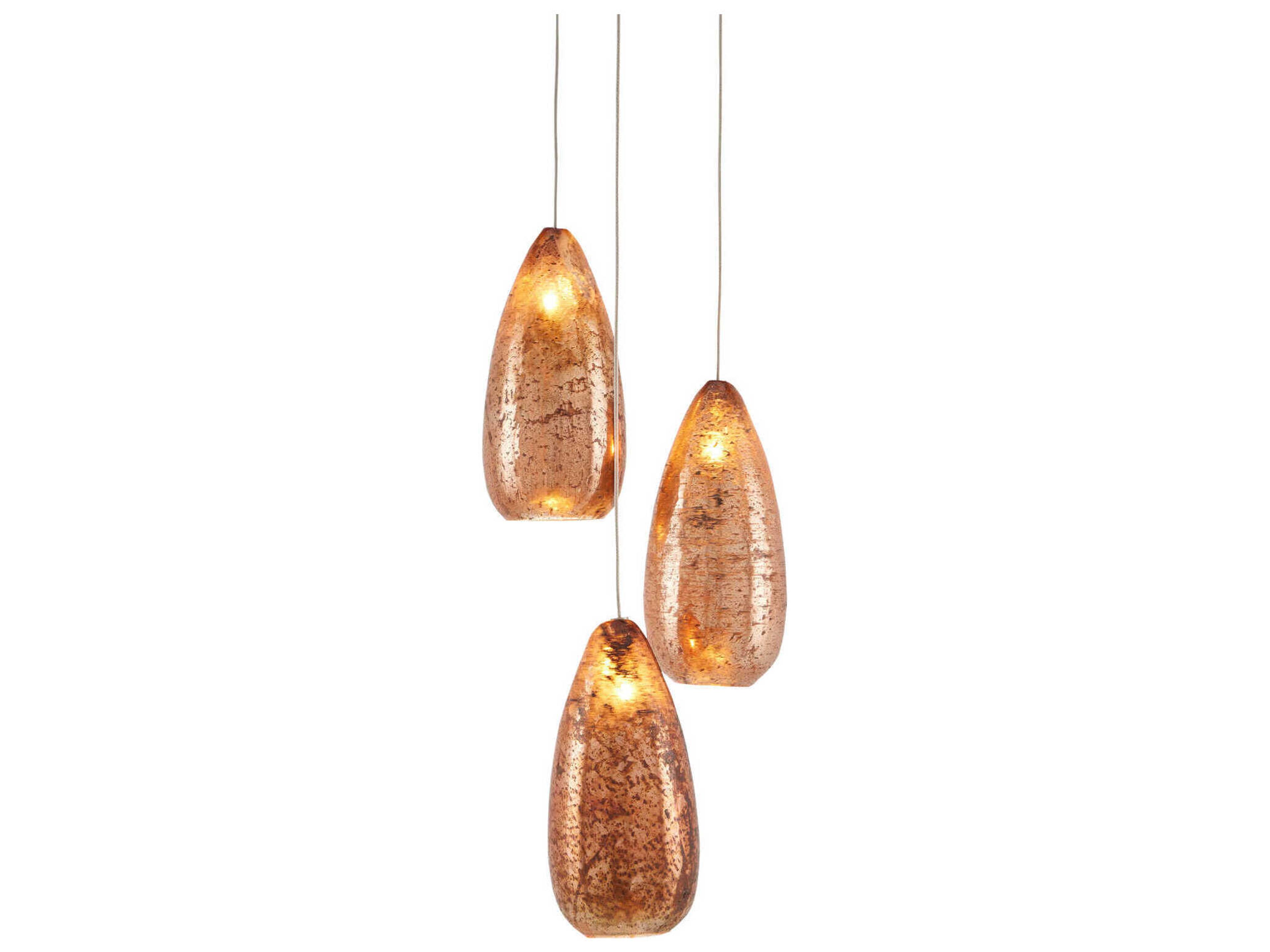Currey & Company Rame 3-Light Copper Silver Painted Glass Mini Pendant