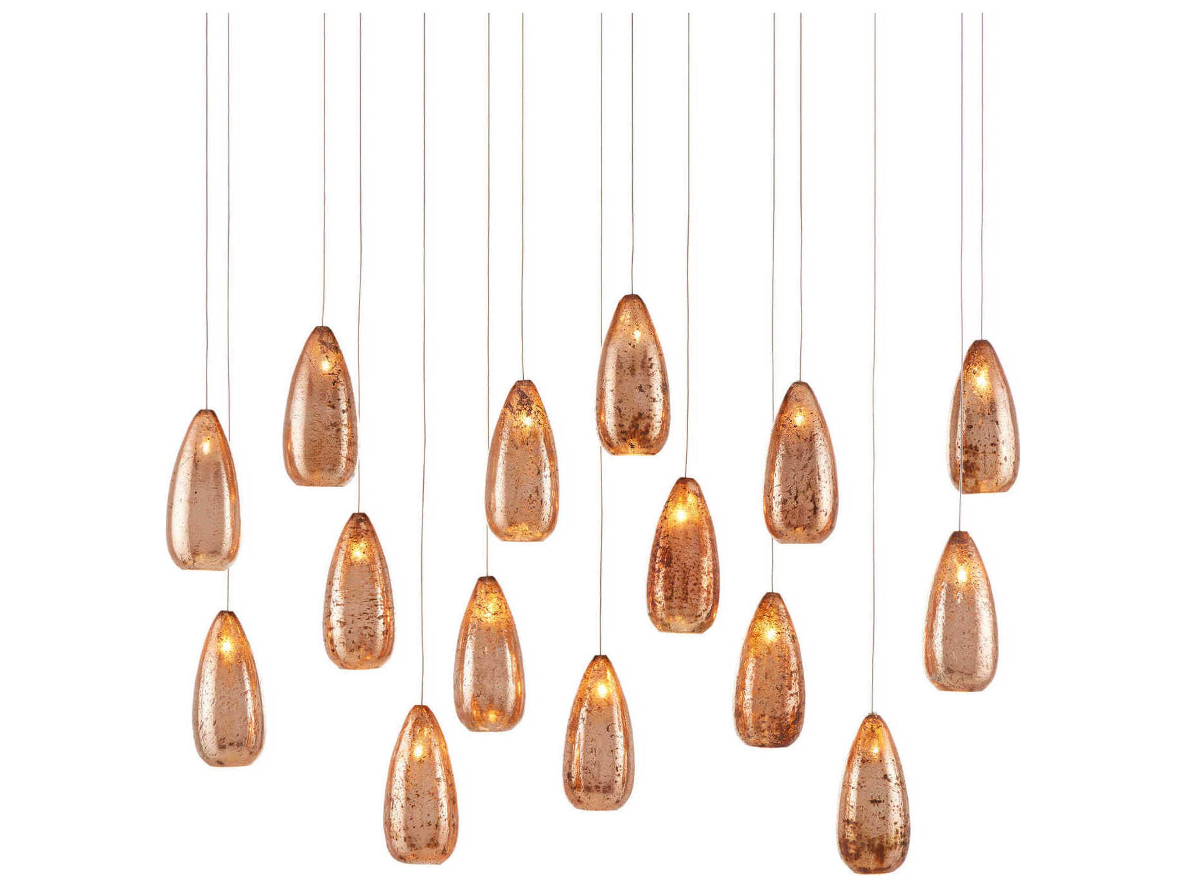 Currey & Company Rame 15-Light Copper Silver Painted Glass Island Pendant
