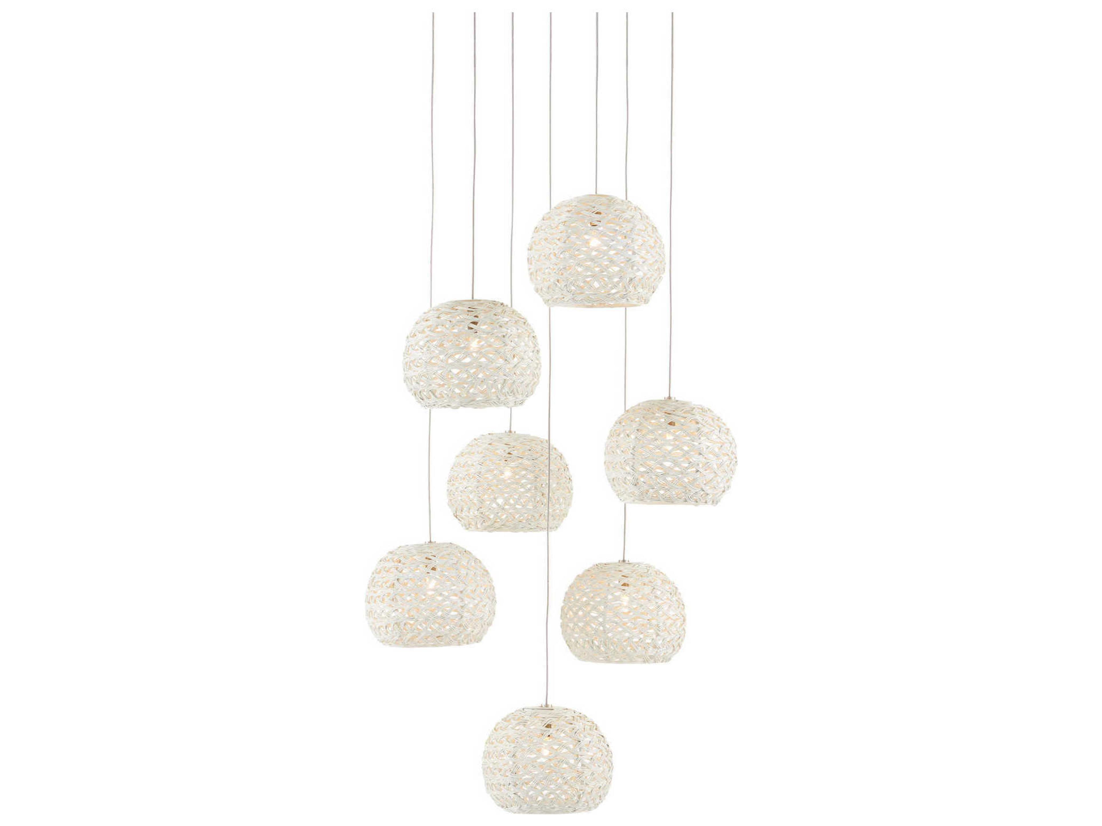 Currey & Company Piero 7-Light White Painted Silver Dome Pendant