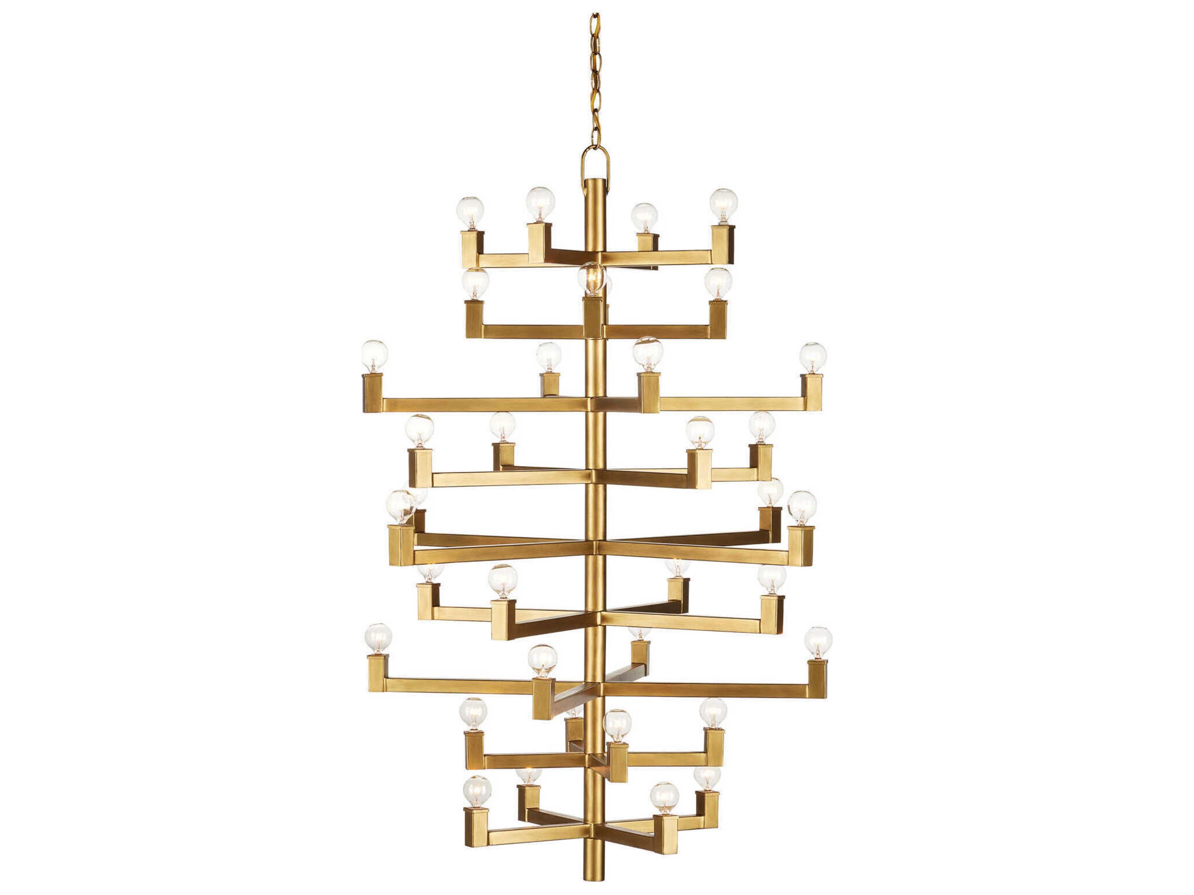 Currey & Company Andre 36-Light Brass Linear Tiered Chandelier