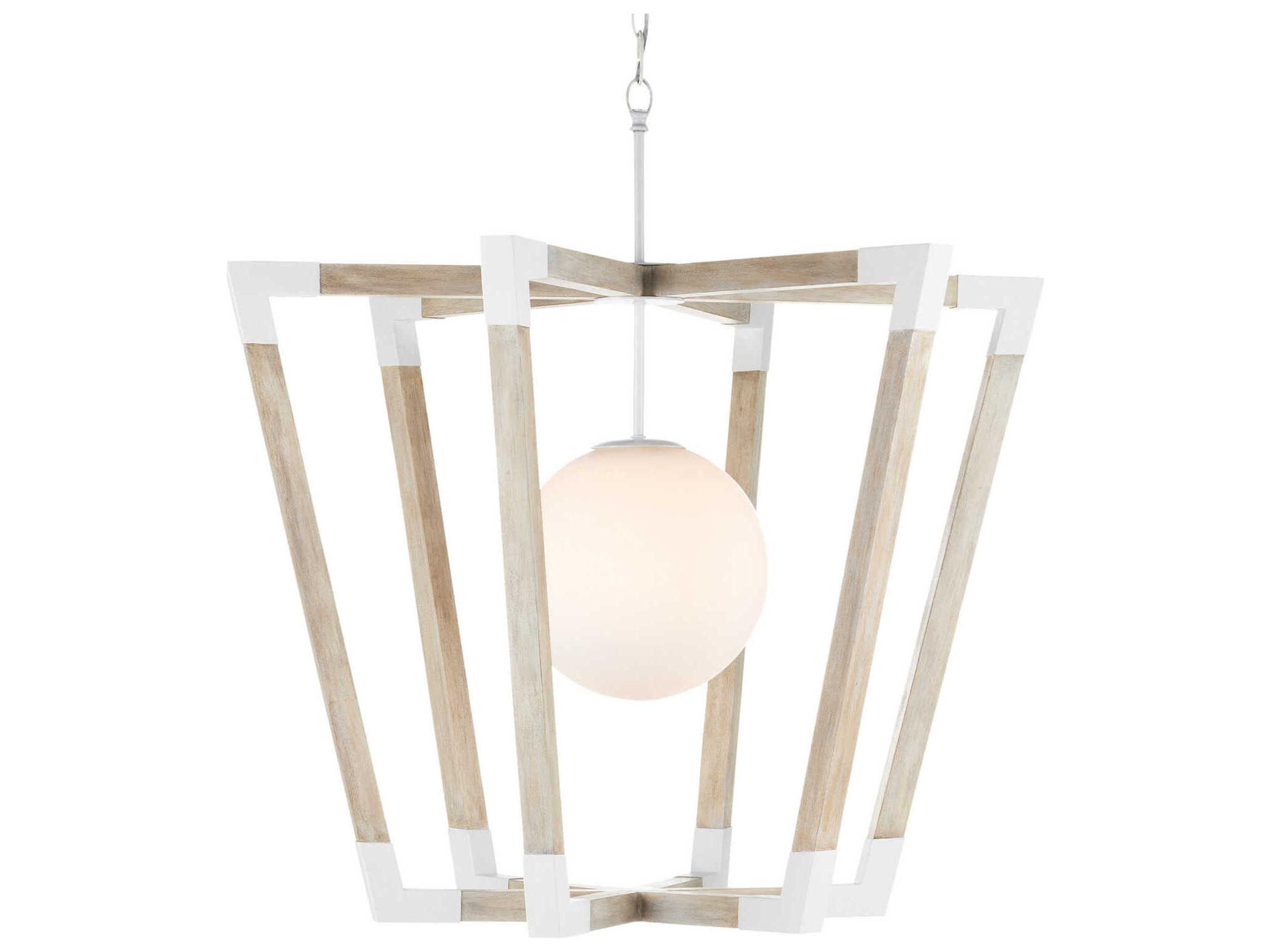 Currey & Company Bastian 1-Light Sugar White Sandstone Brown Glass Pendant