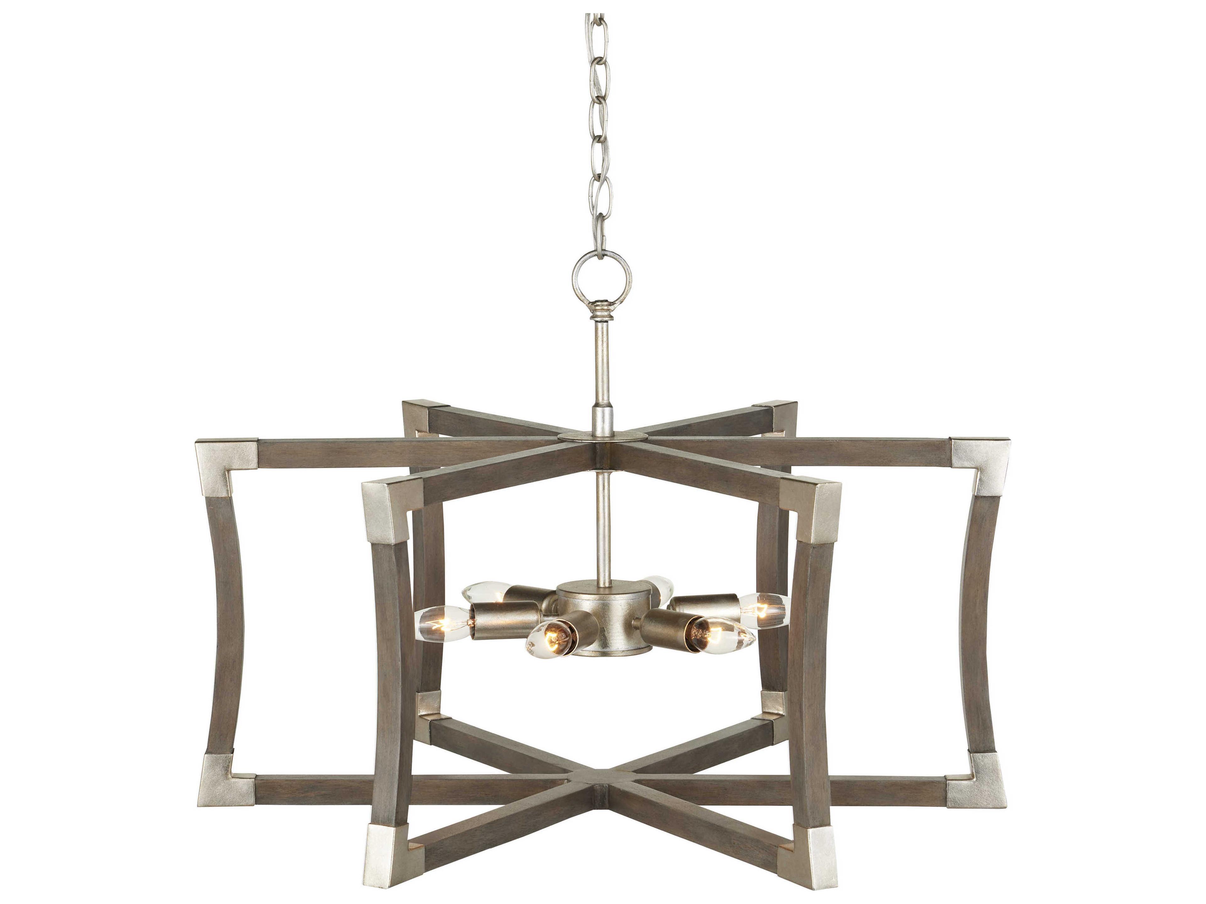Currey & Company Bastian 6-Light Chateau Gray contemporary Silver Leaf Geometric Pendant