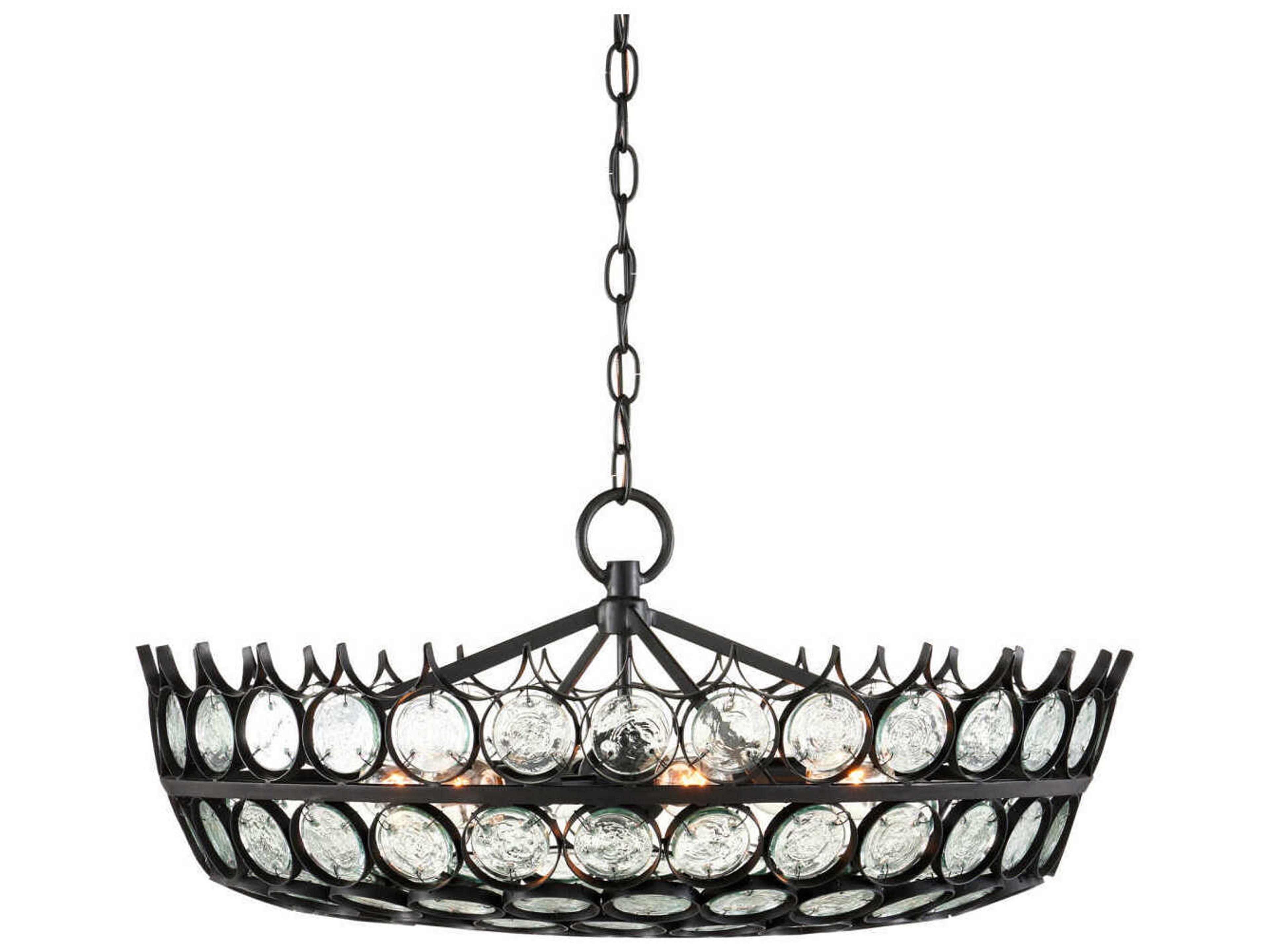 Currey & Company Augustus 6-Light Satin Black Glass Chandelier