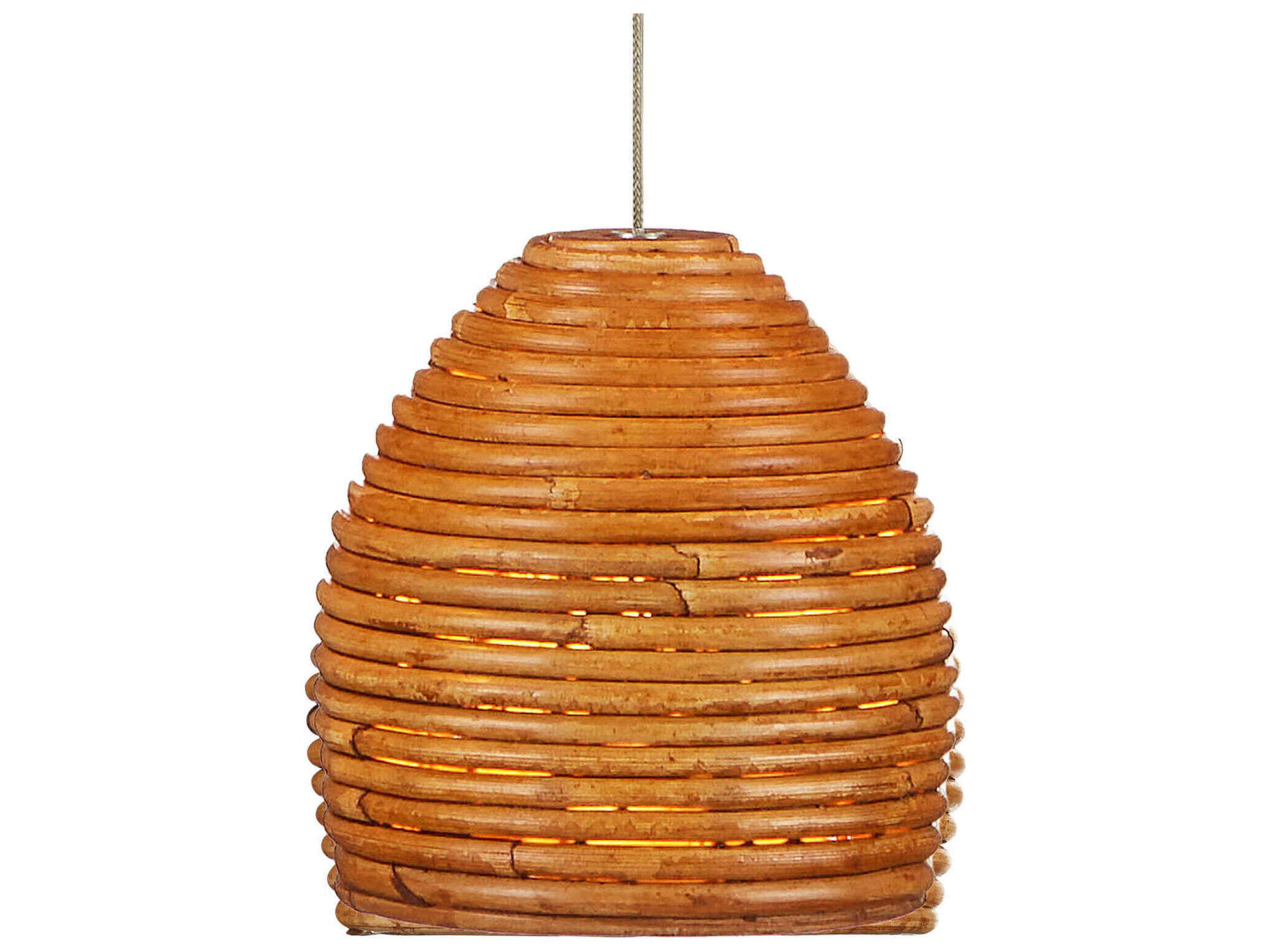 Currey & Company Beehive 1-Light Natural Rattan Silver Brown Bowl Mini Pendant