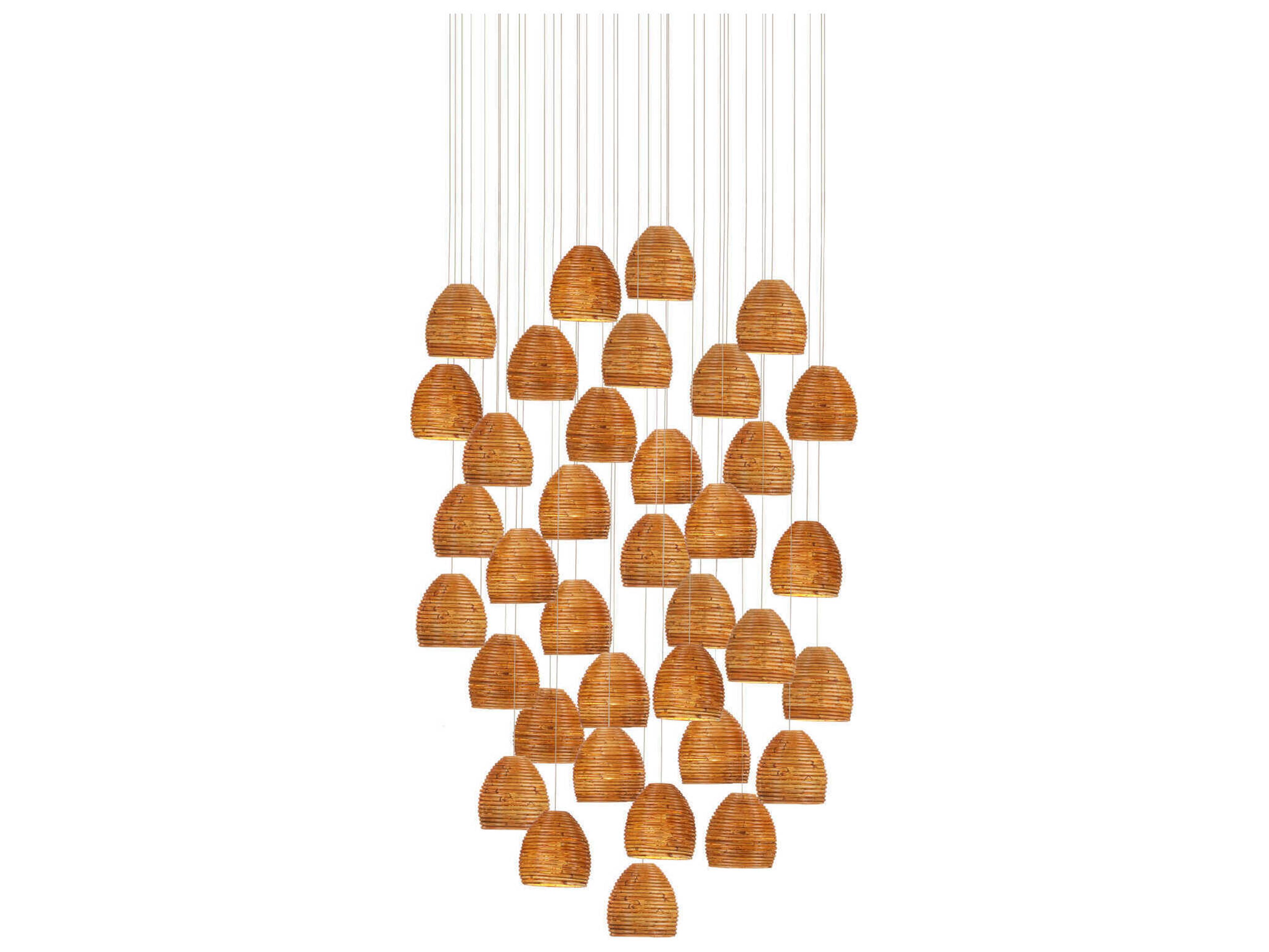 Currey & Company Beehive 36-Light Natural Rattan Silver Brown Dome Tiered Pendant