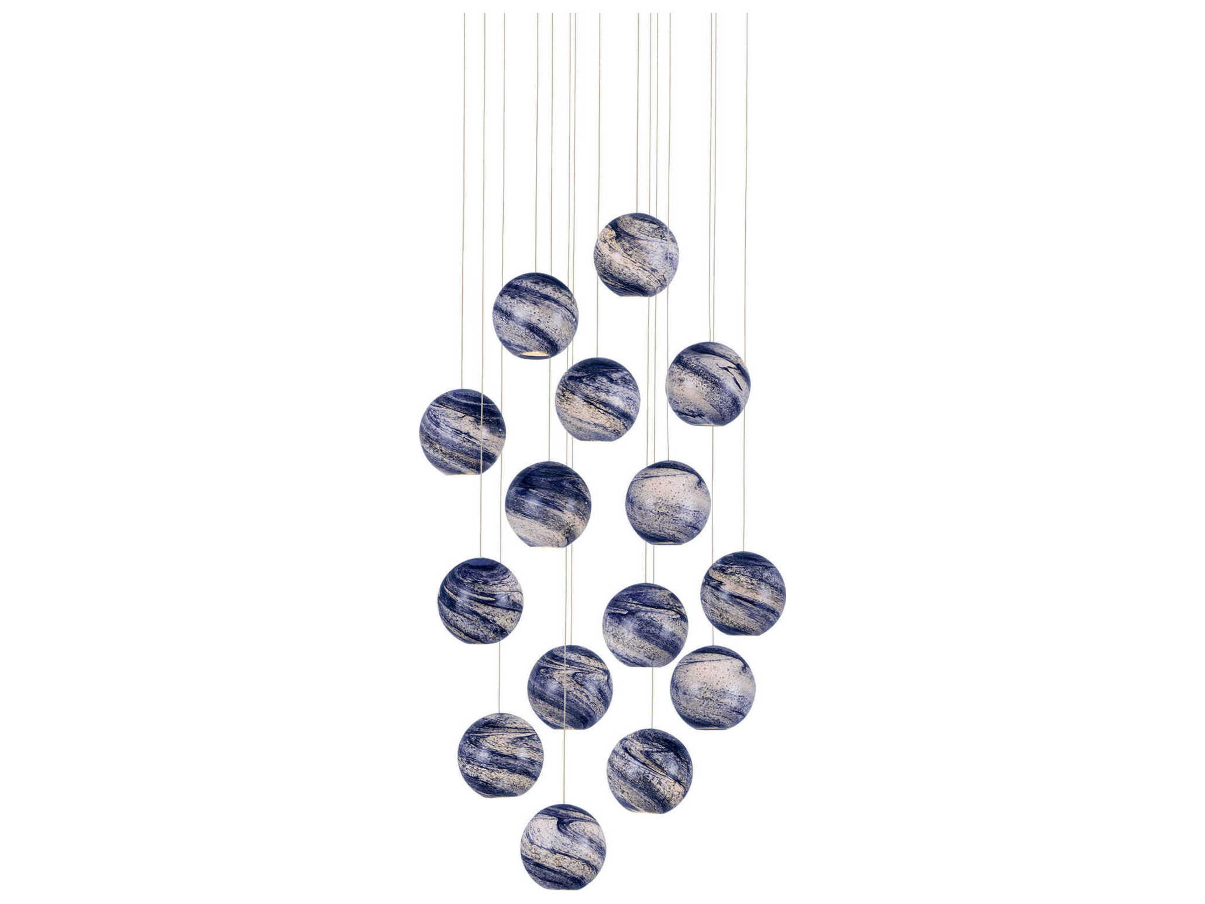 Currey & Company Palatino 15-Light Blue Marbeled Silver Glass Globe Pendant