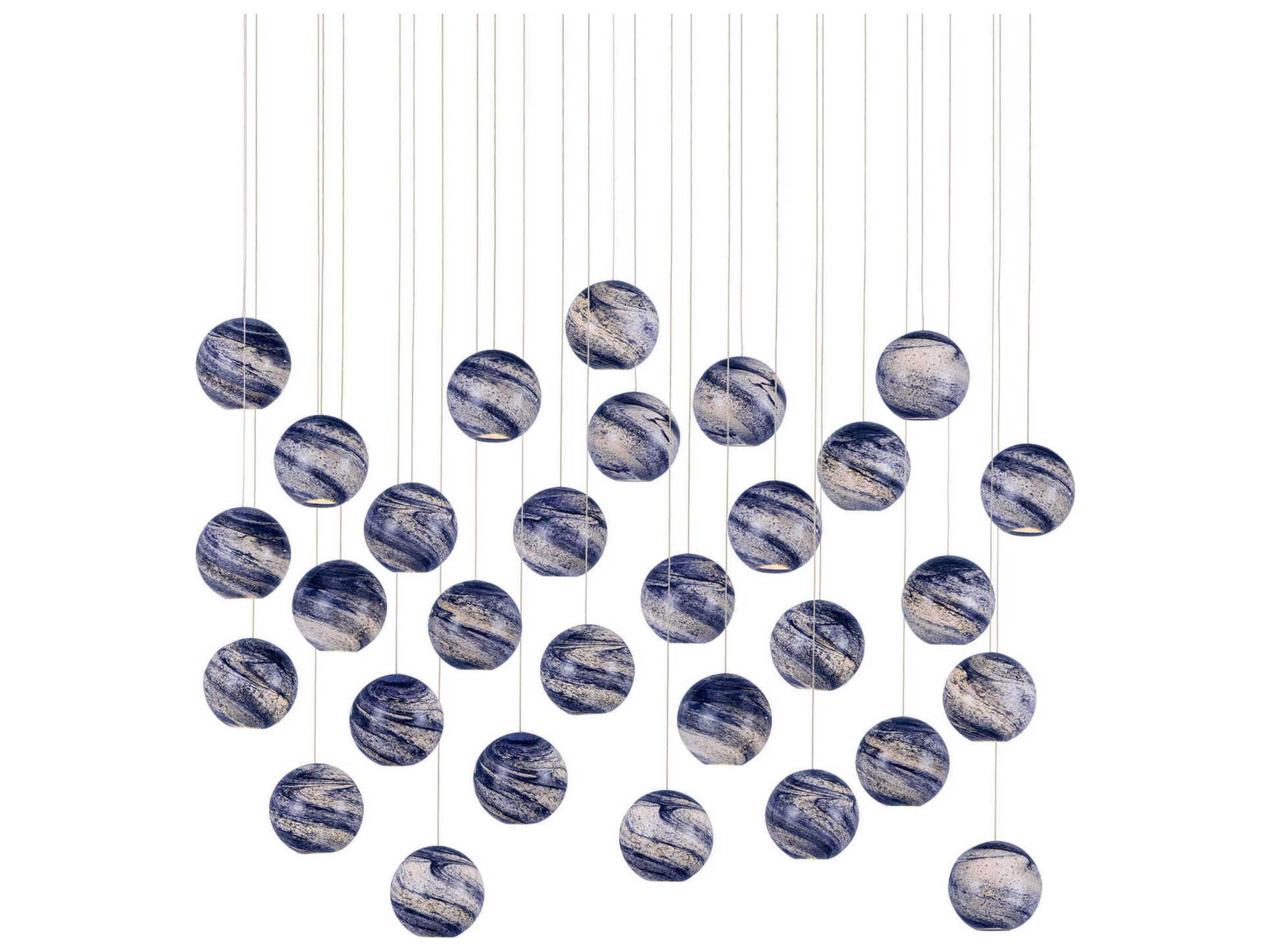 Currey & Company Palatino 30-Light Blue Marbeled Silver Glass Globe Island Pendant