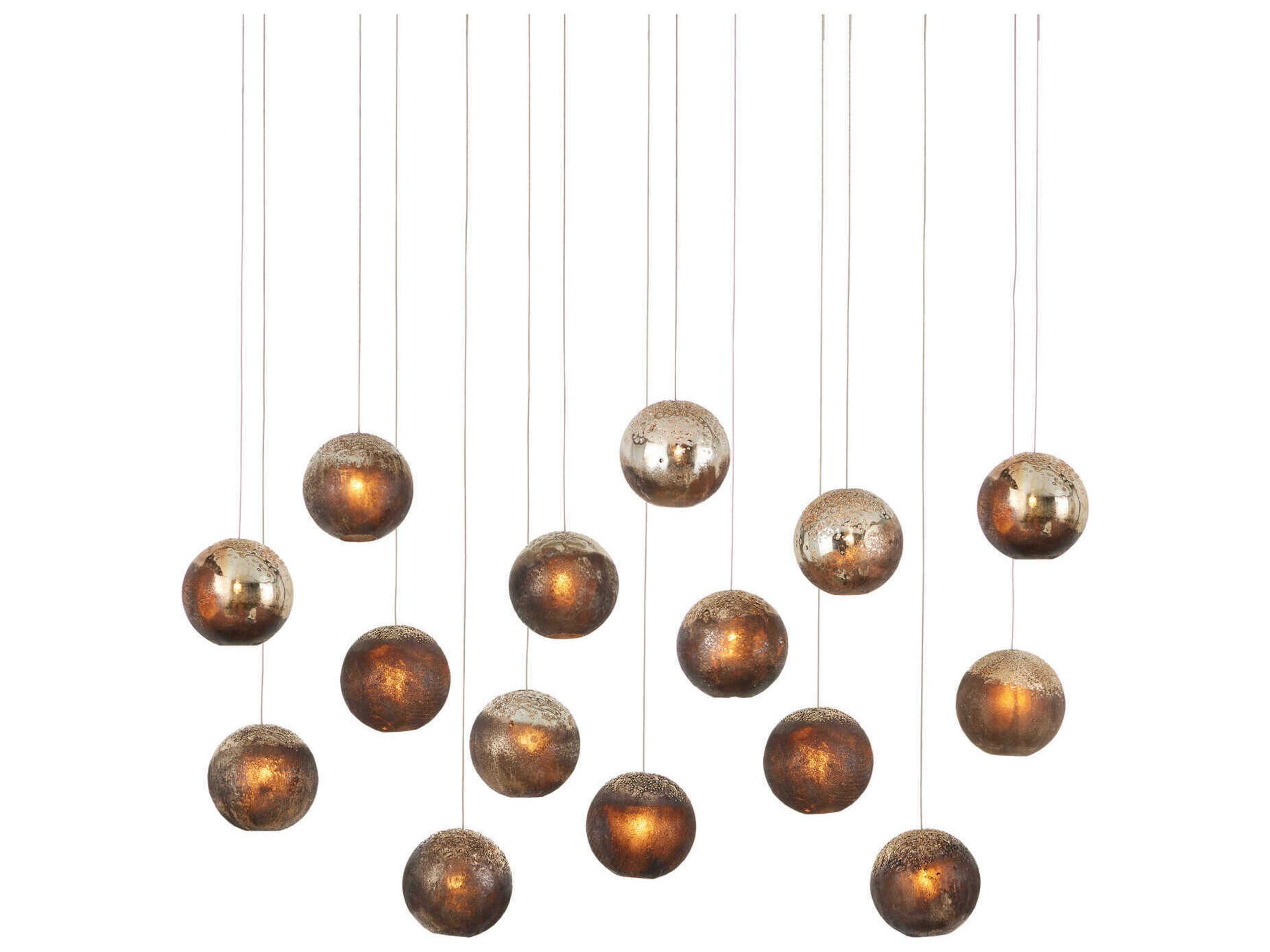 Currey & Company Pathos 15-Light Black Glass Globe Tiered Island Pendant