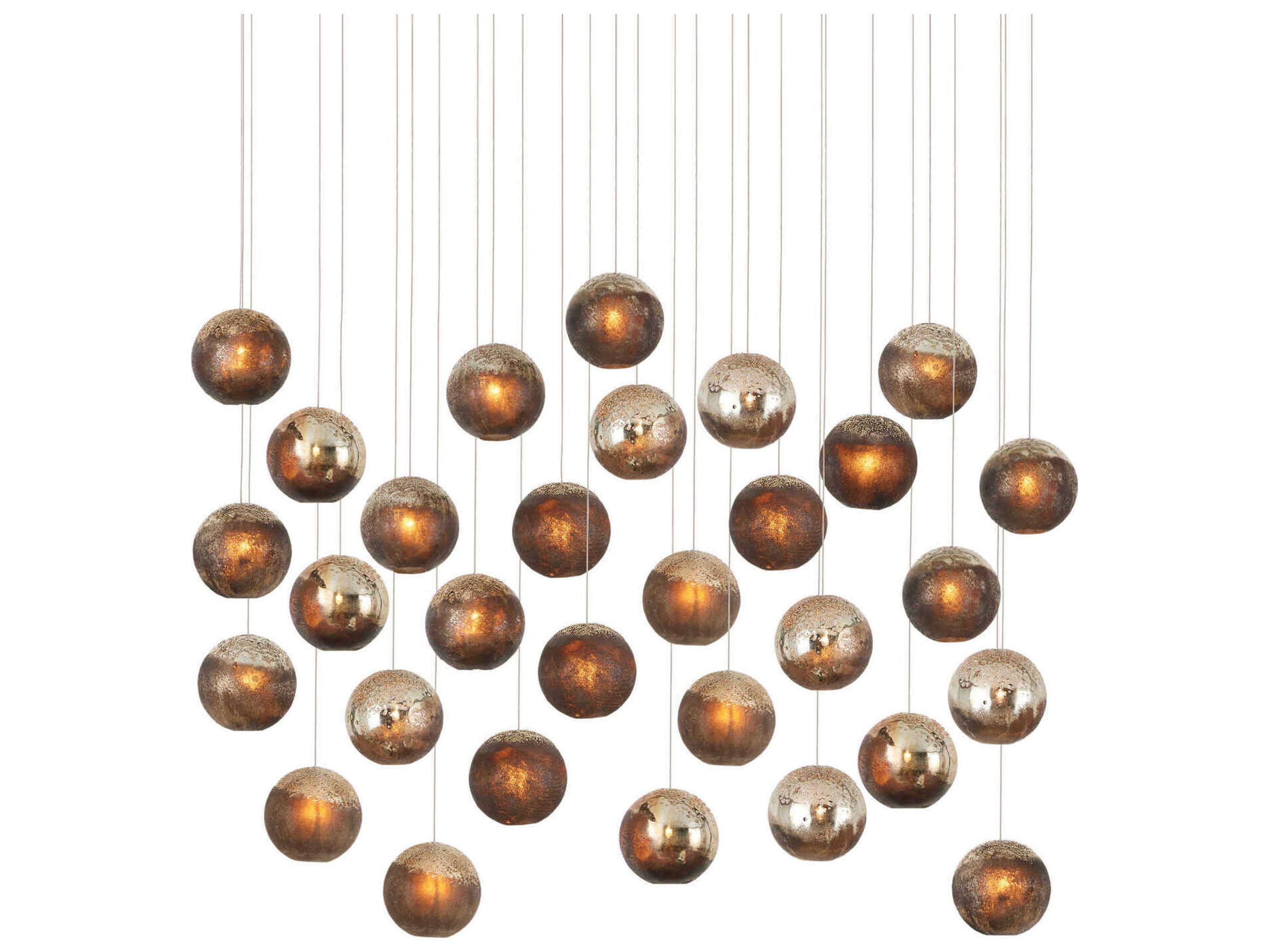 Currey & Company Pathos 30-Light Black Glass Globe Tiered Island Pendant