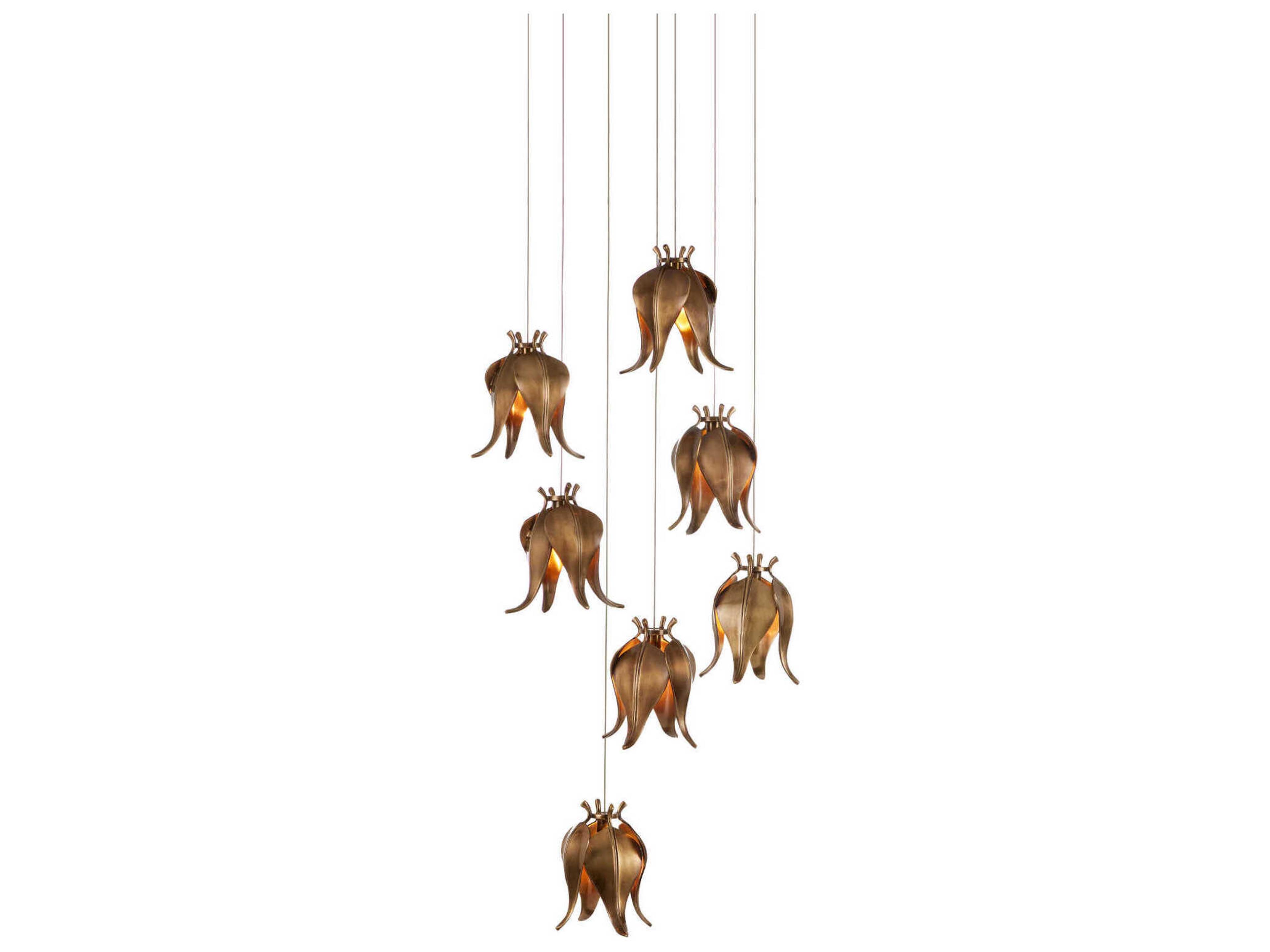 Currey & Company Iota 7-Light Antique Brass Silver Geometric Tiered Pendant