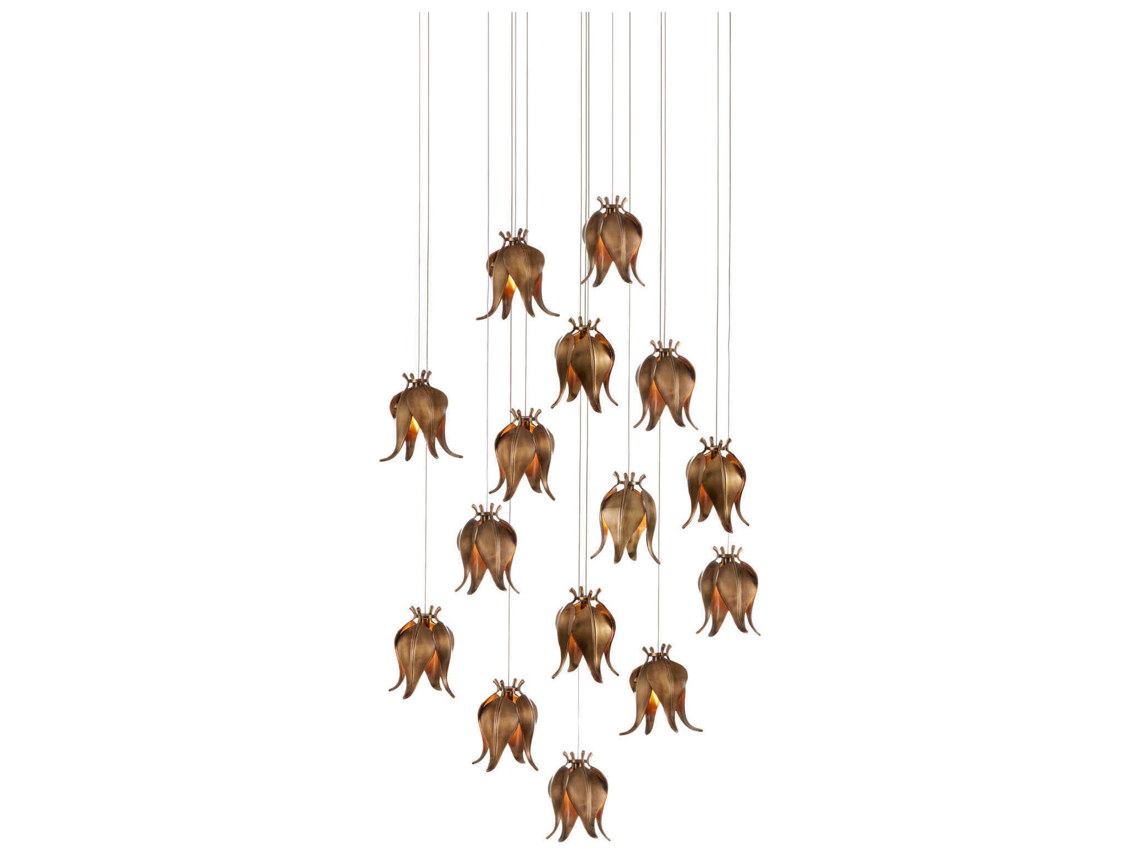 Currey & Company Iota 15-Light Antique Brass Silver Tiered Pendant