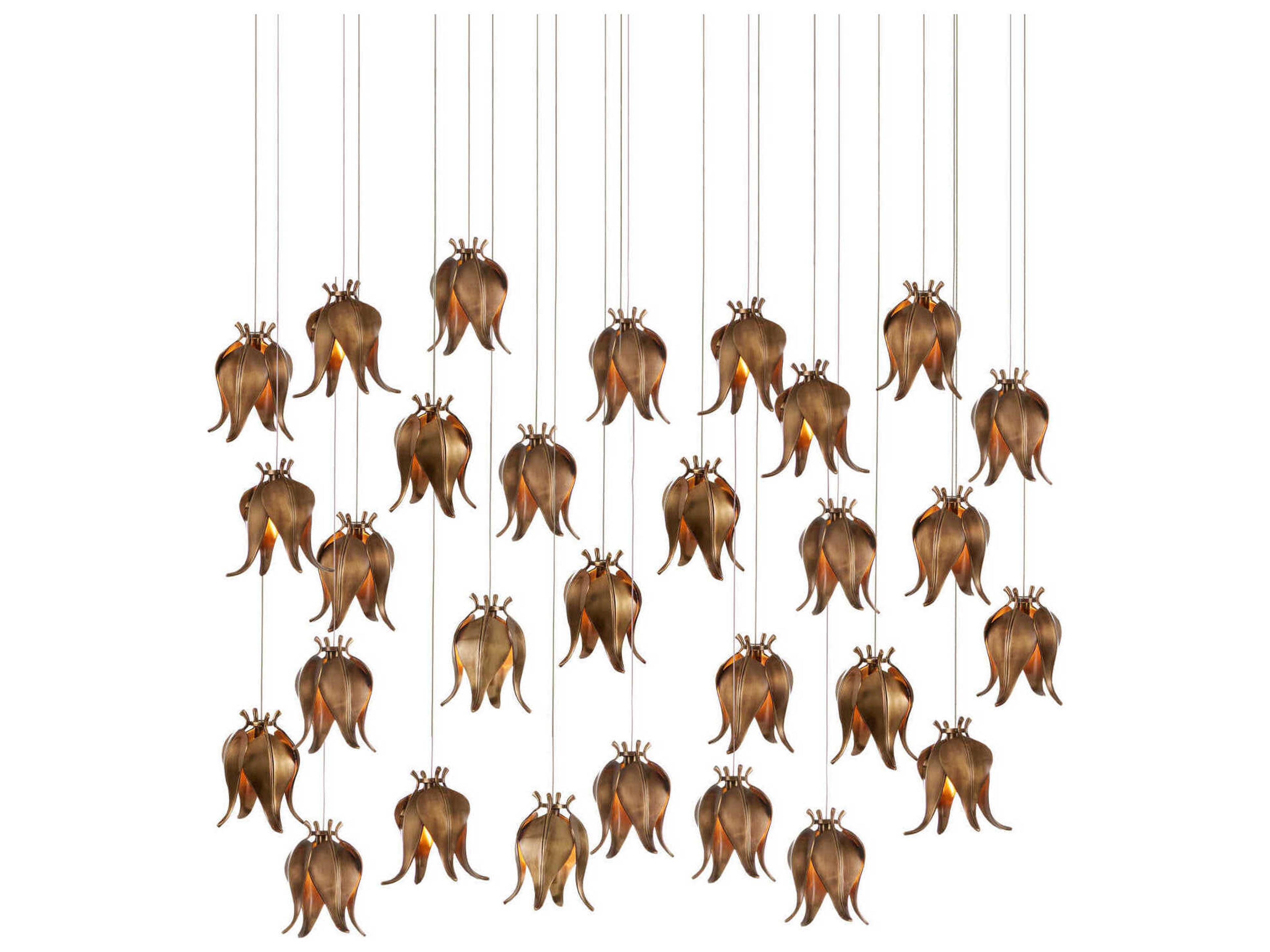 Currey & Company Iota 30-Light Antique Brass Silver Geometric Tiered Island Pendant