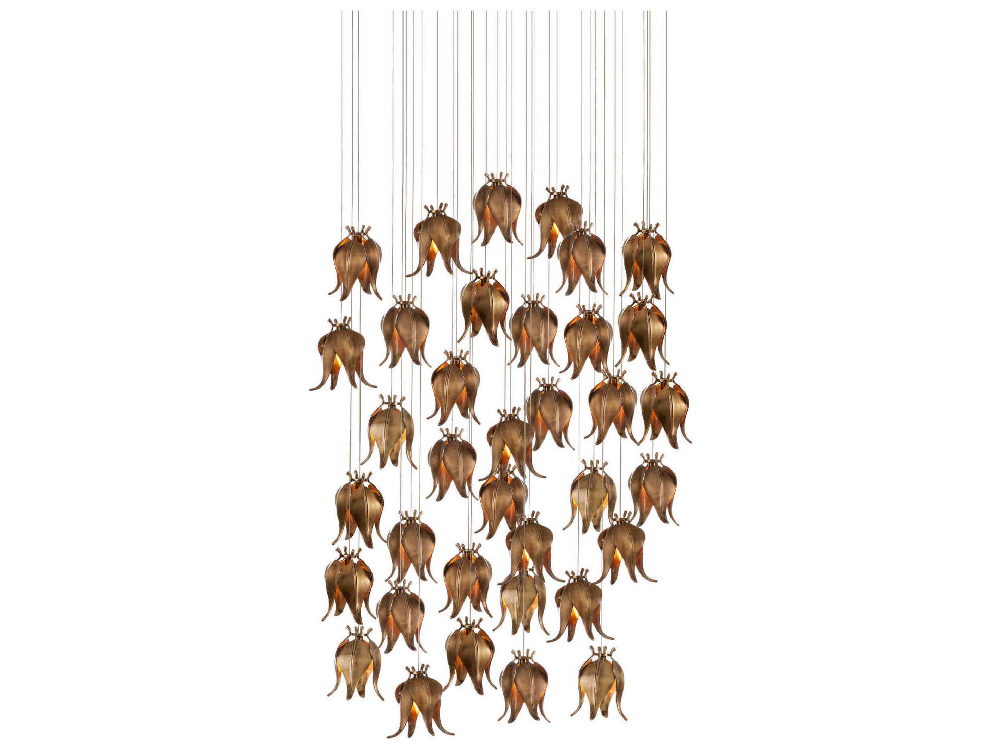 Currey & Company Iota 36-Light Antique Brass Silver Geometric Tiered Pendant