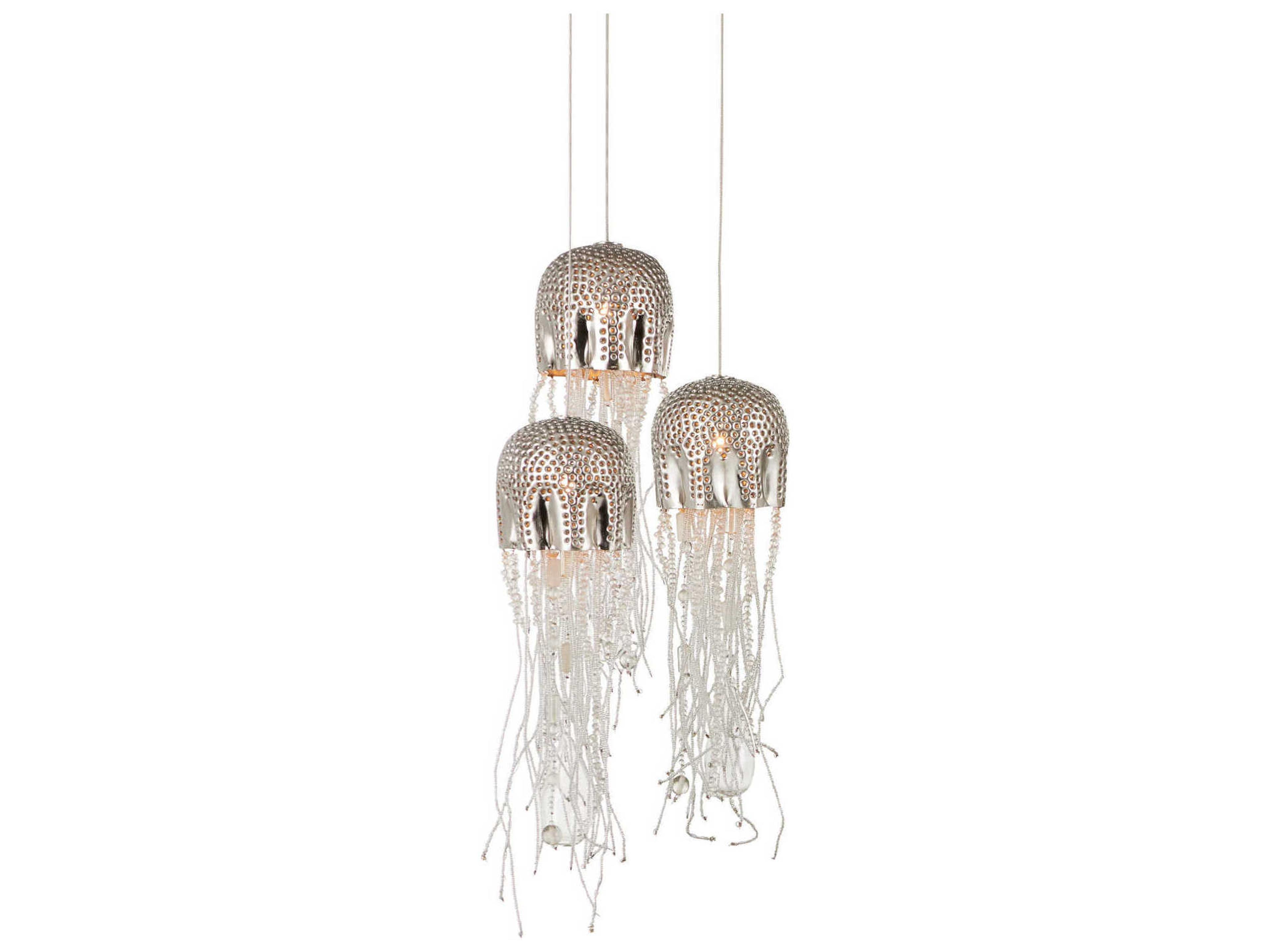 Currey & Company Medusa 3-Light Nickel Silver Glass Bowl Tiered Mini Pendant