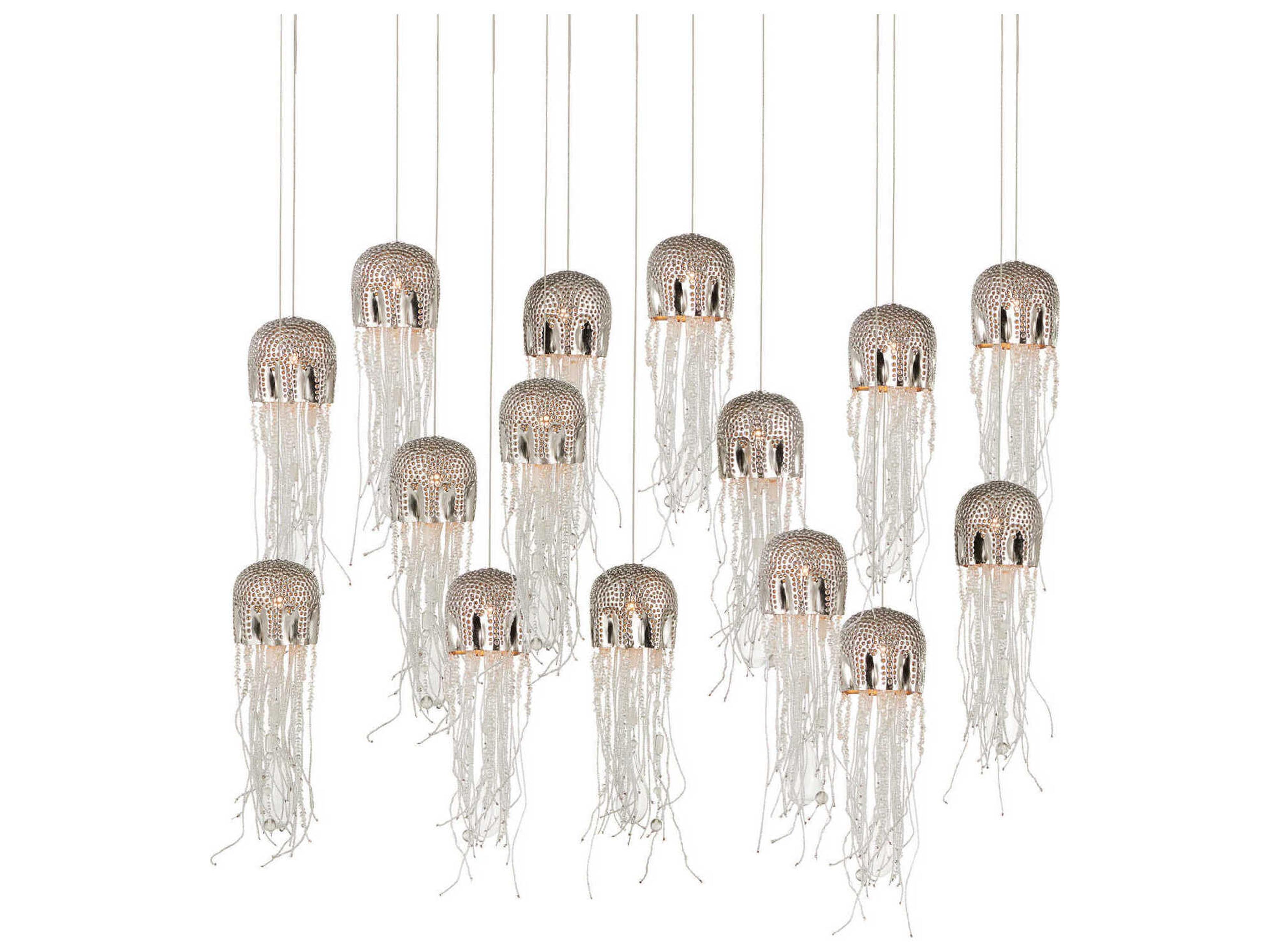 Currey & Company Medusa 15-Light Nickel Silver Glass Bowl Tiered Island Pendant