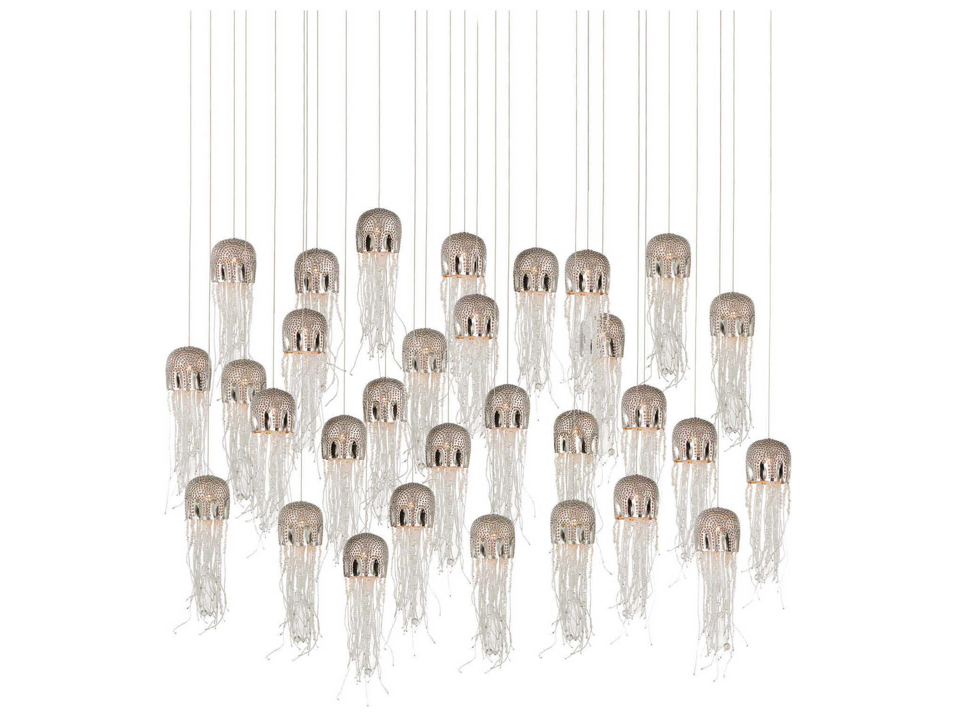 Currey & Company Medusa 30-Light Nickel Silver Glass Bowl Tiered Island Pendant